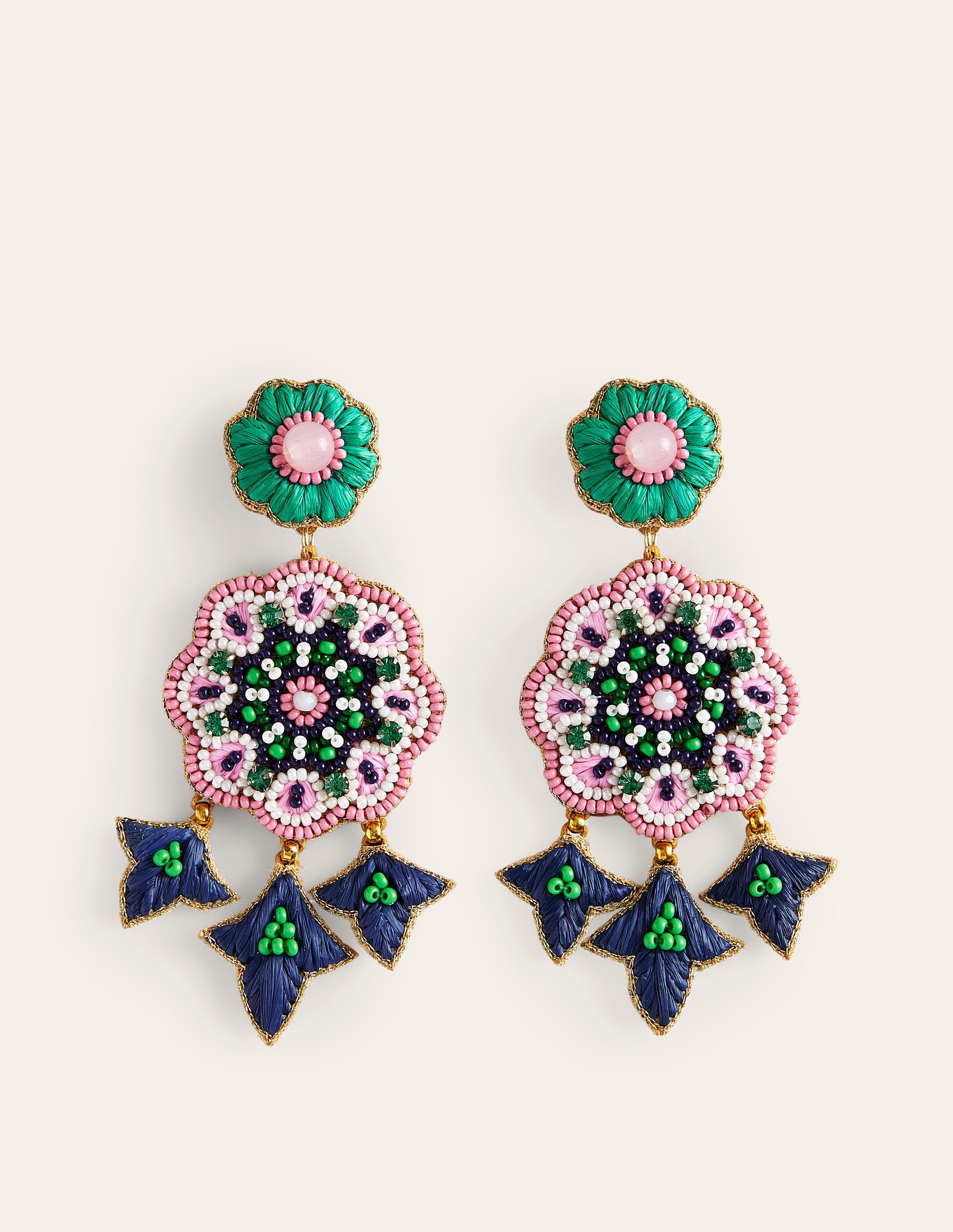 Beady Motif Earrings-Flower - Image 2