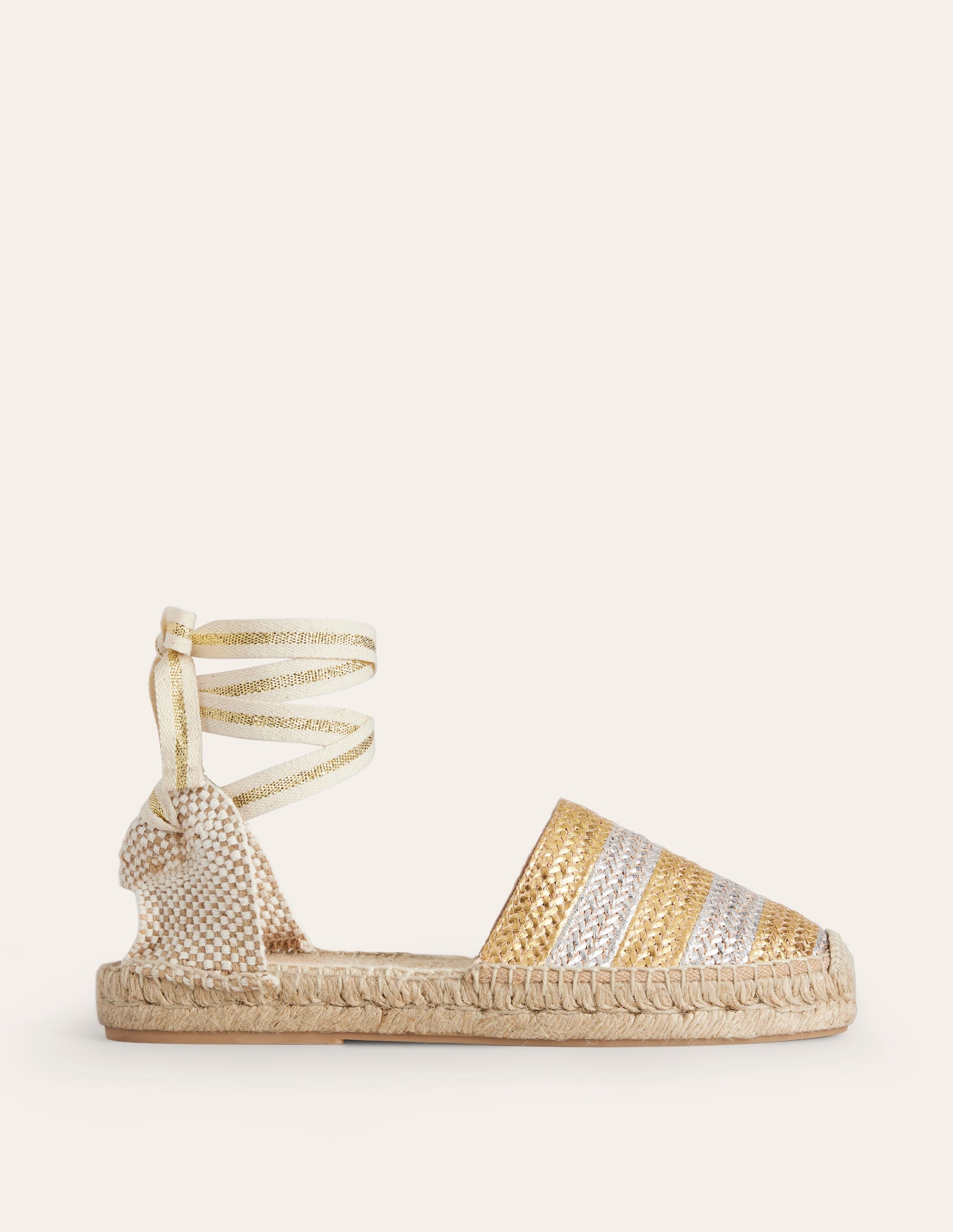 Espadrilles plates nouées à la cheville-Doré/argenté-2