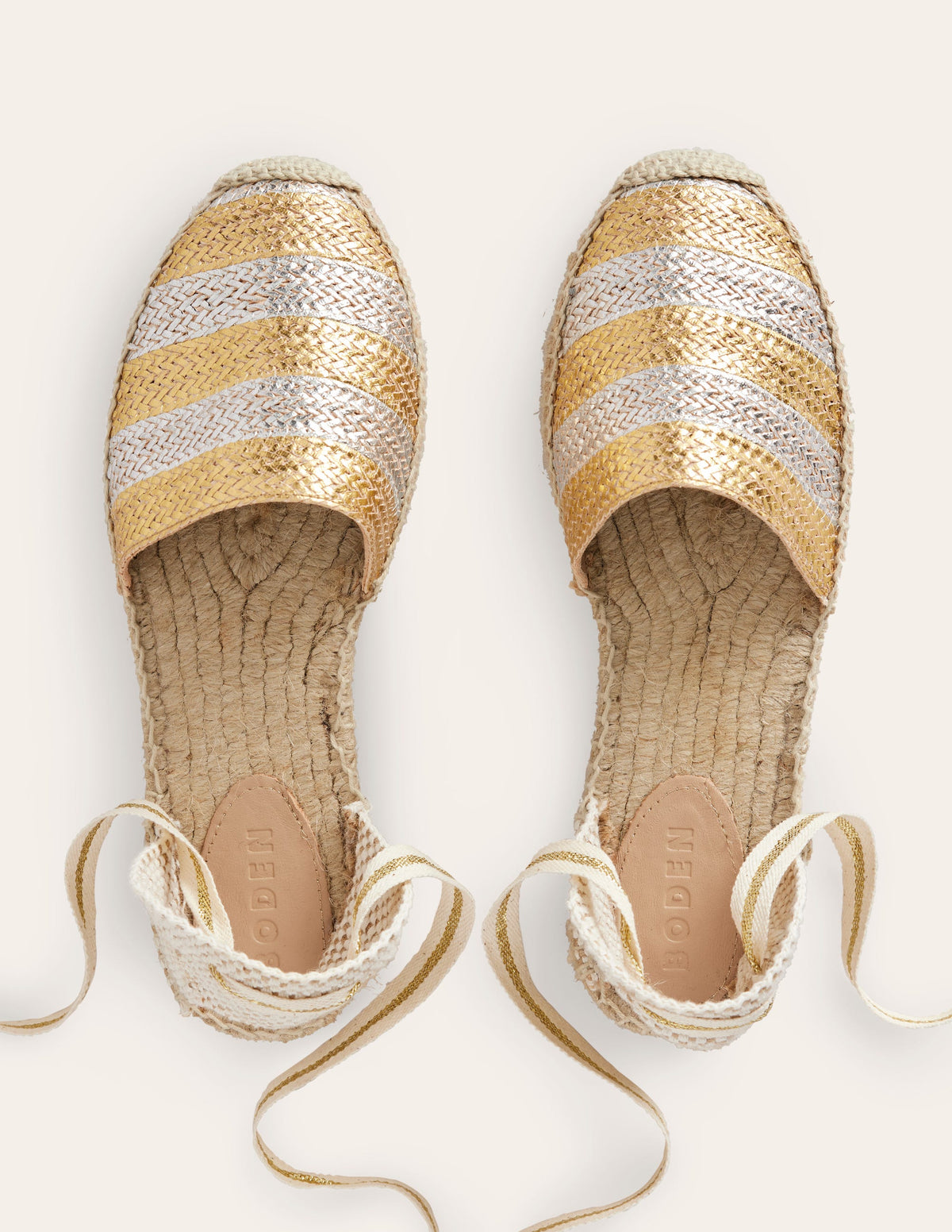 Espadrilles plates nouées à la cheville-Doré/argenté-5