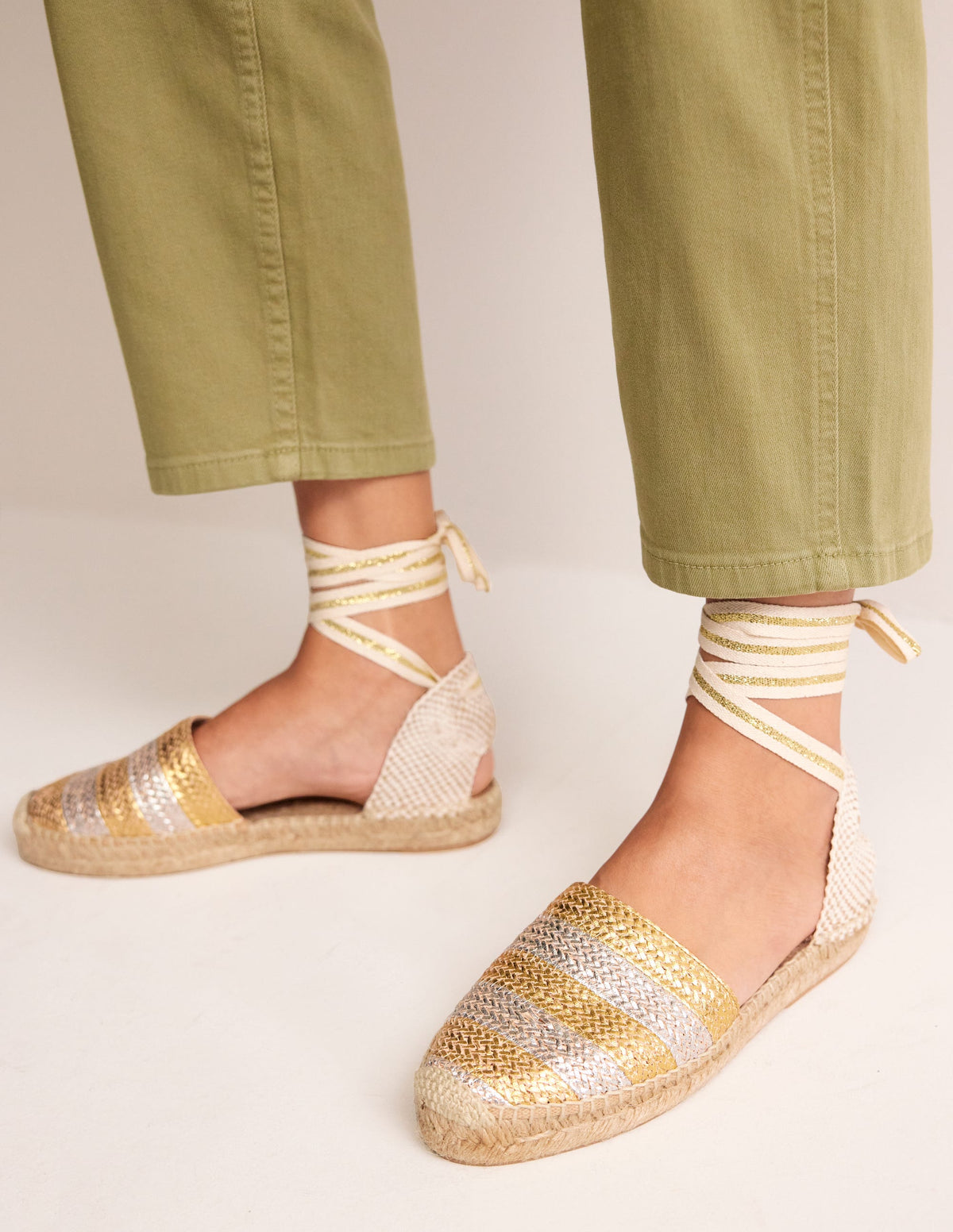 Espadrilles plates nouées à la cheville-Doré/argenté-1