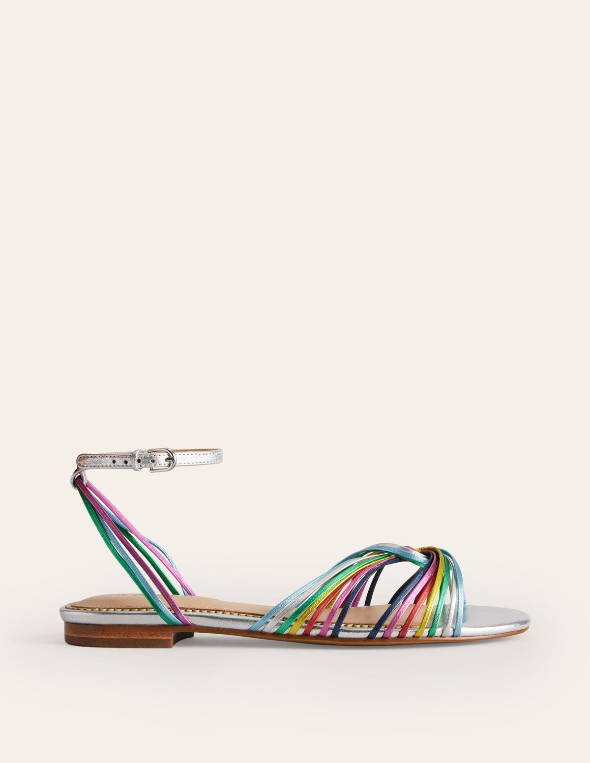 Twist Front Flat Sandals-Multi Metallic Leather - Image 3