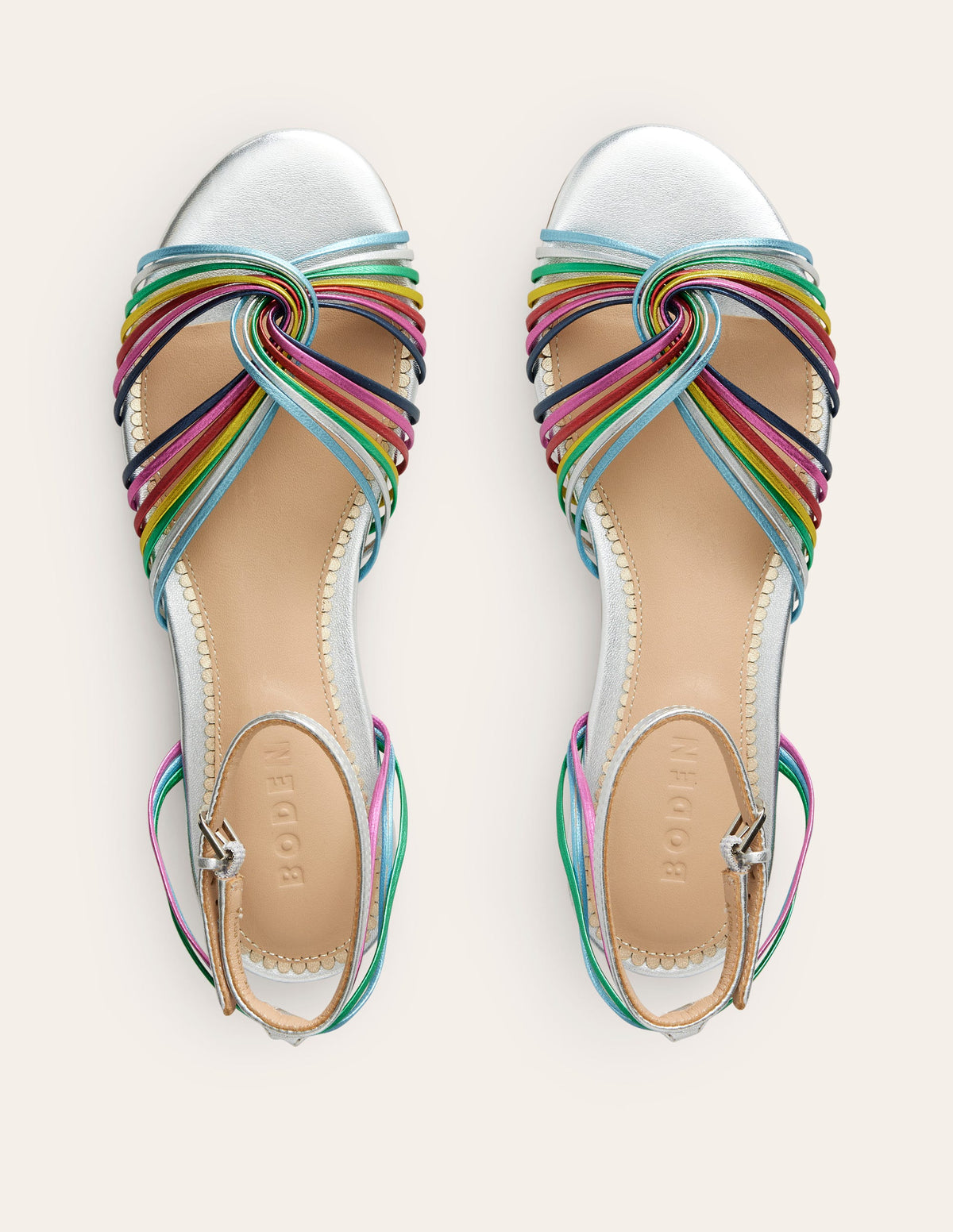 Twist Front Flat Sandals-Multi Metallic Leather - Image 6