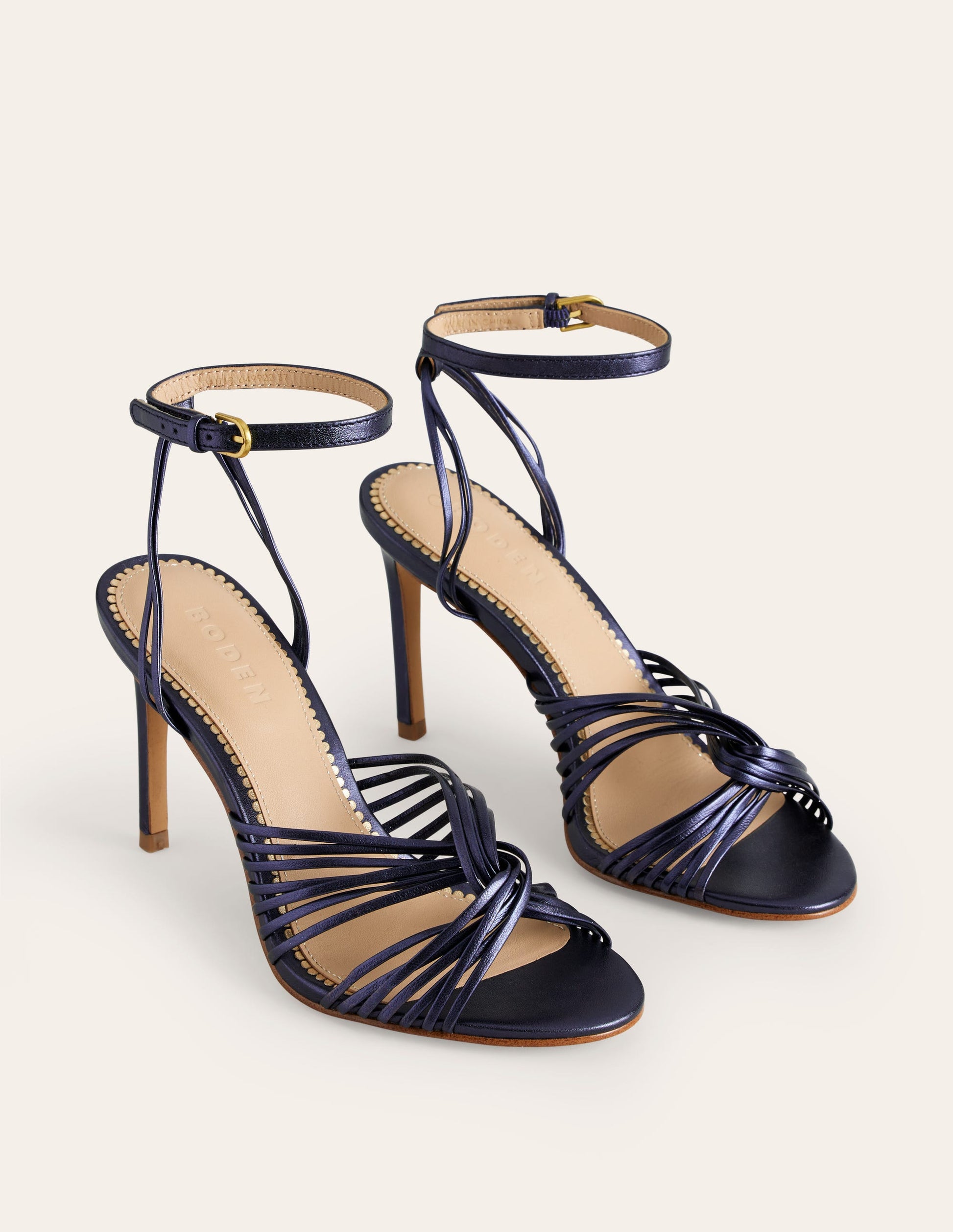 Sandales à talons avec devant torsadé-Bleu marine métallisé-3