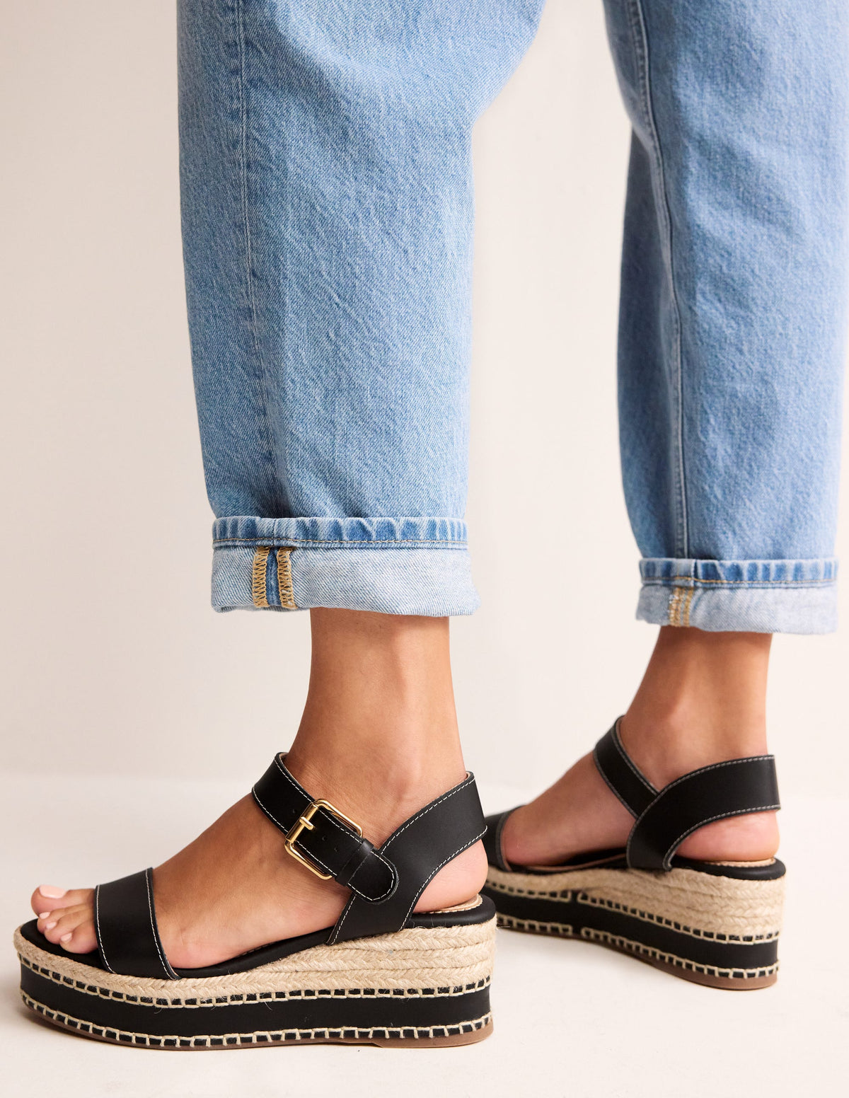 Espadrilles compensées à surpiqûres-Noir - Image 1