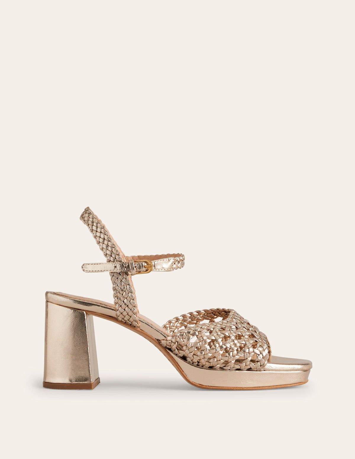 Geflochtene Plateausandalen-Gold Metallic-Leder - Image 1