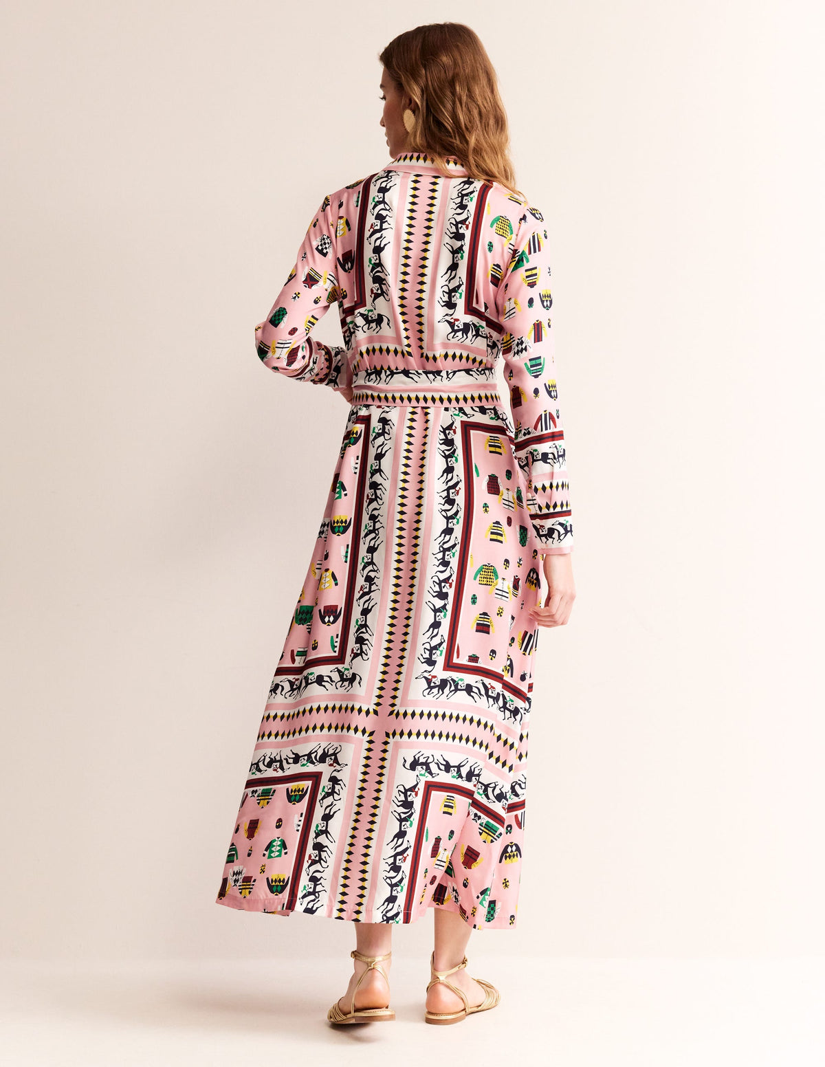 Claudia Maxi-Hemdblusenkleid-Kreiderosa, Pferderennen-3
