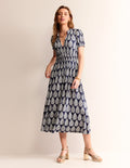 Rosanna Midi-Teekleid aus Jersey-Französisch-Marineblau, Blümchen-Paisley