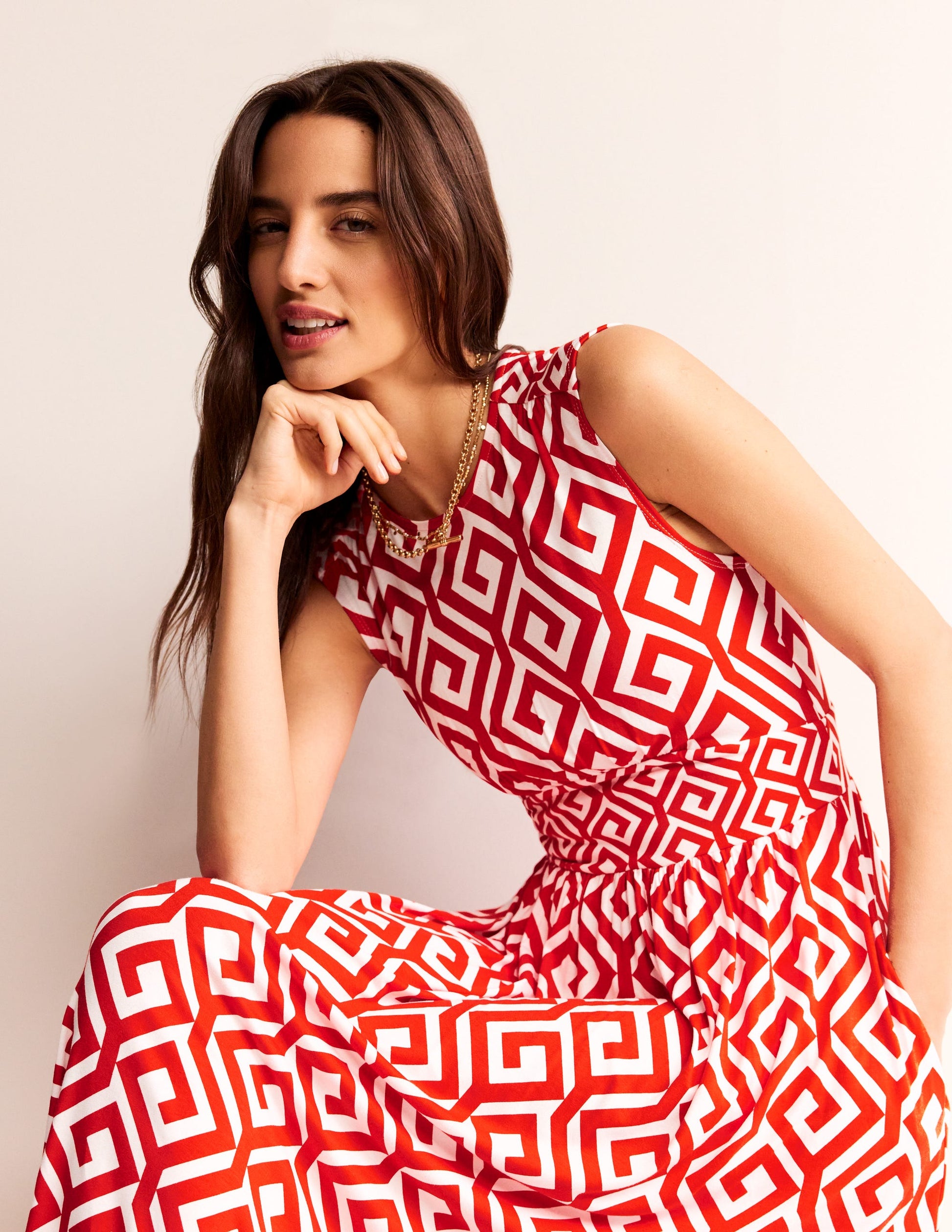 Thea Ärmelloses Midikleid-Flammenrot, Labyrinth-1