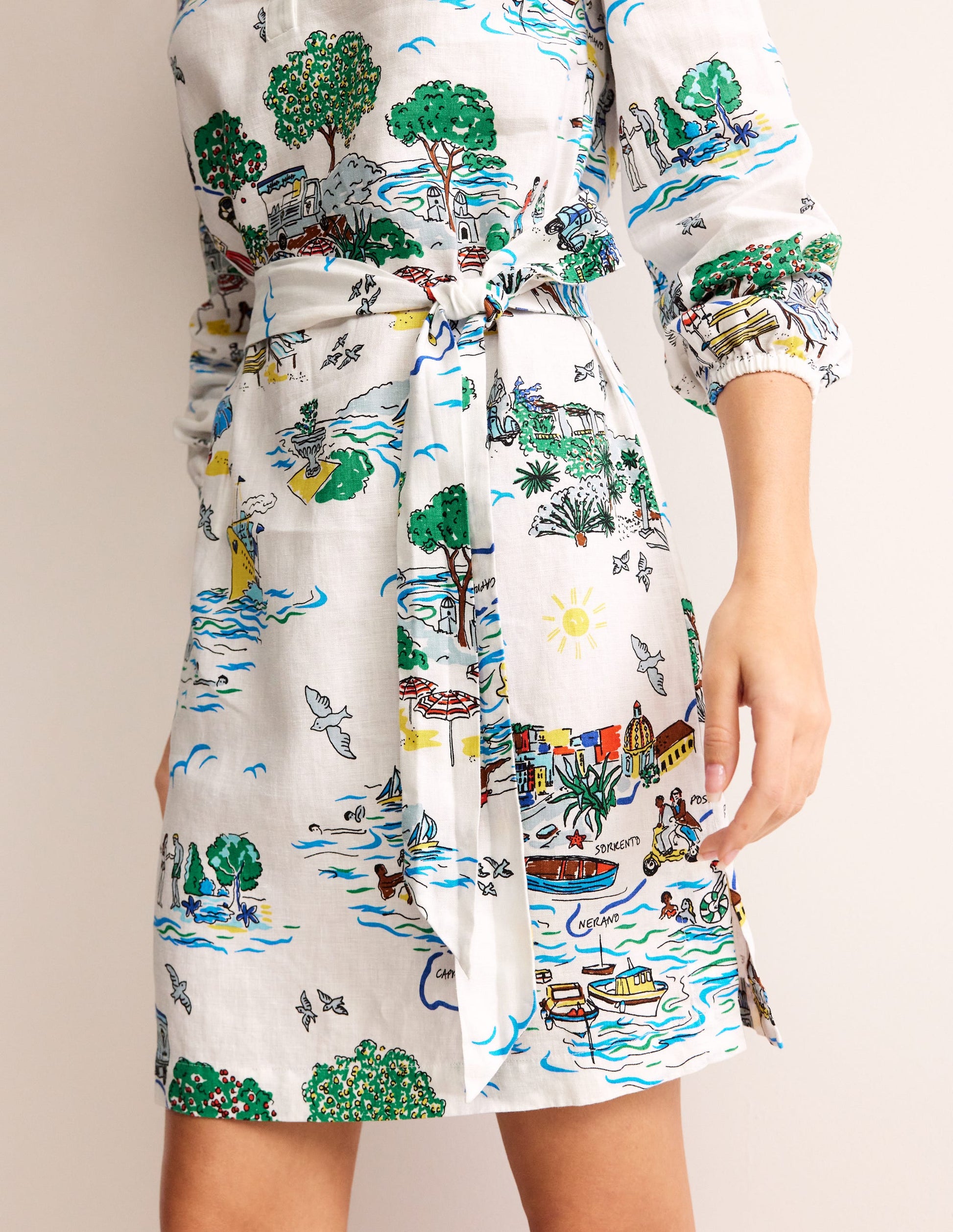 Cleo Leinenkleid mit Bindegürtel-Naturweiß, Amalfi-2
