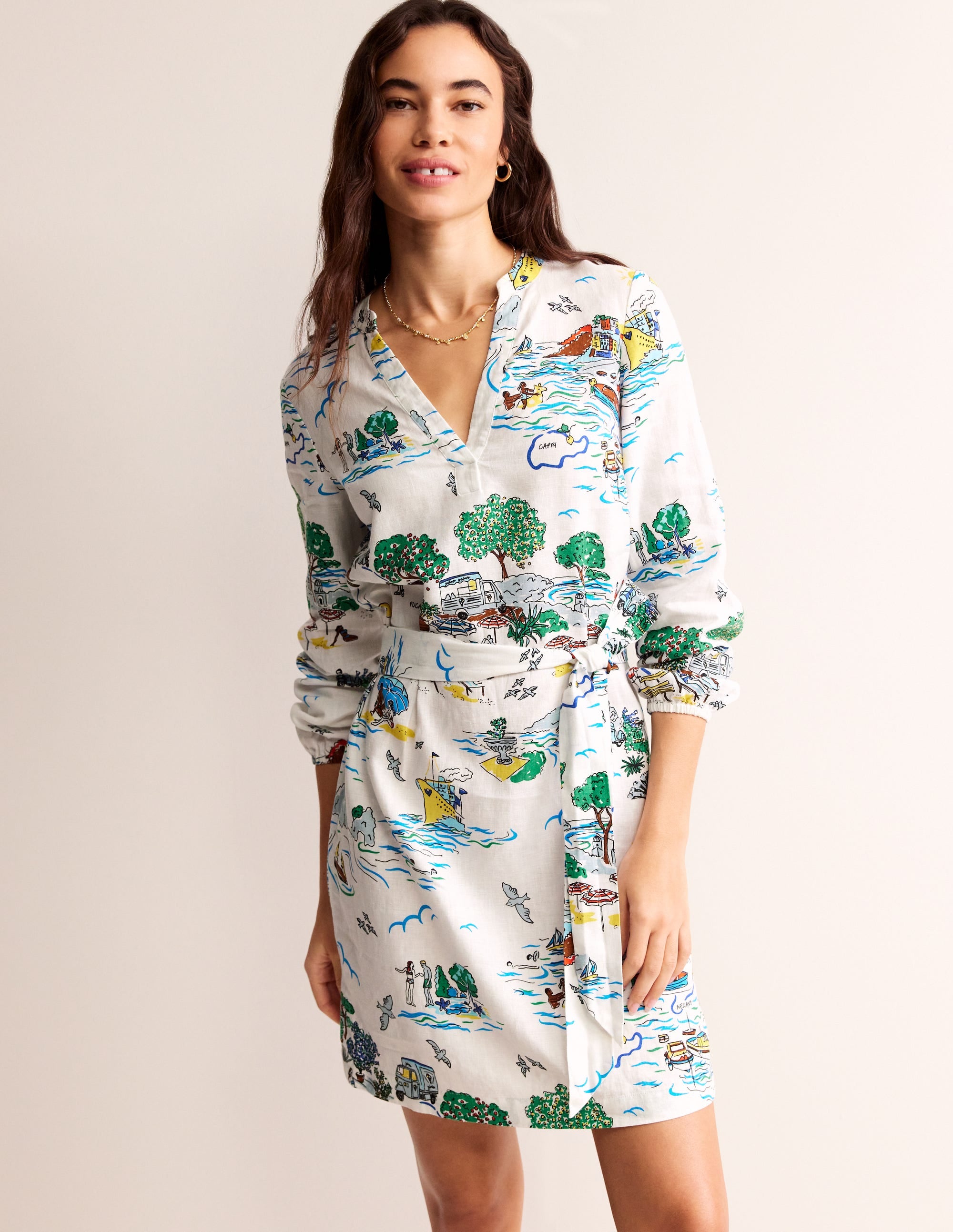 Cleo Leinenkleid mit Bindegürtel-Naturweiß, Amalfi - Image 4