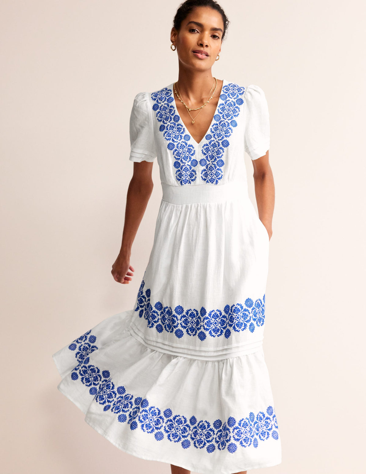 Robe midi Eve en lin-Blanc - Image 1