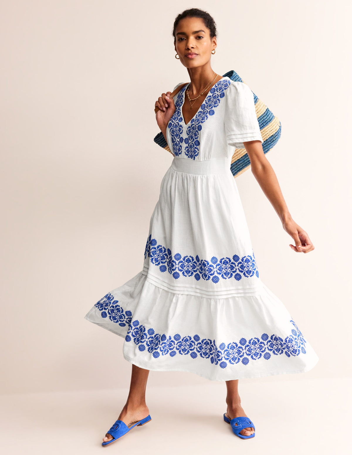 Robe midi Eve en lin-Blanc-4