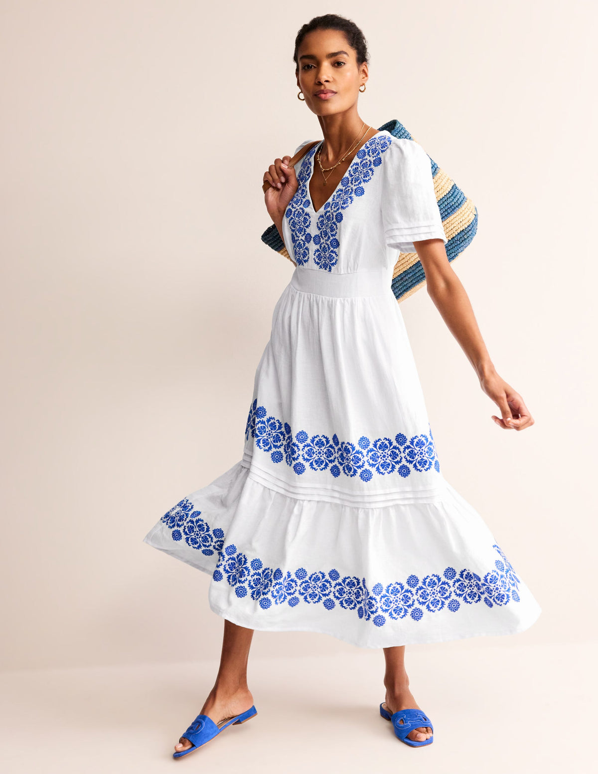 Robe midi Eve en lin-Blanc-6