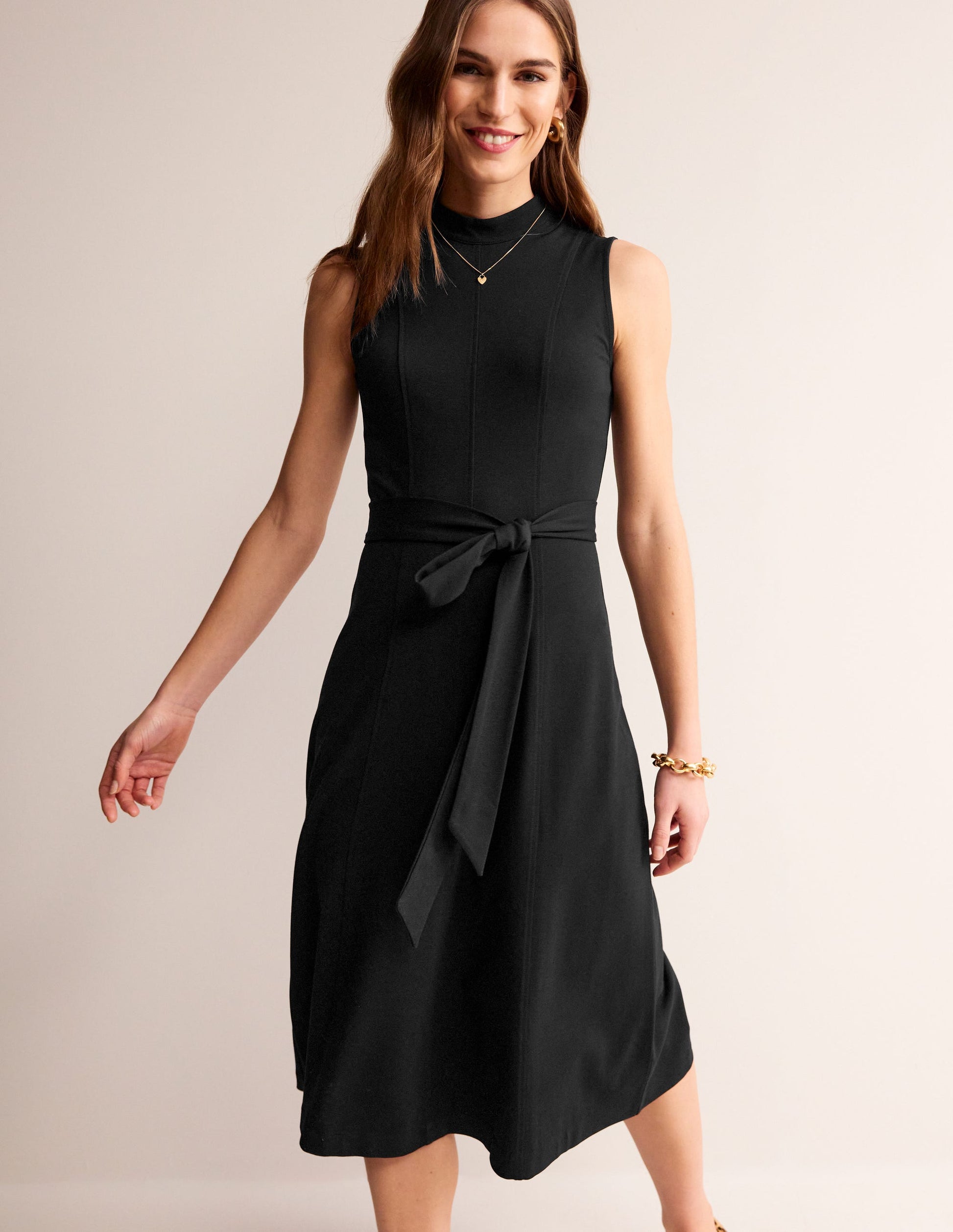 Nicola High Neck Ponte Dress-Black-1