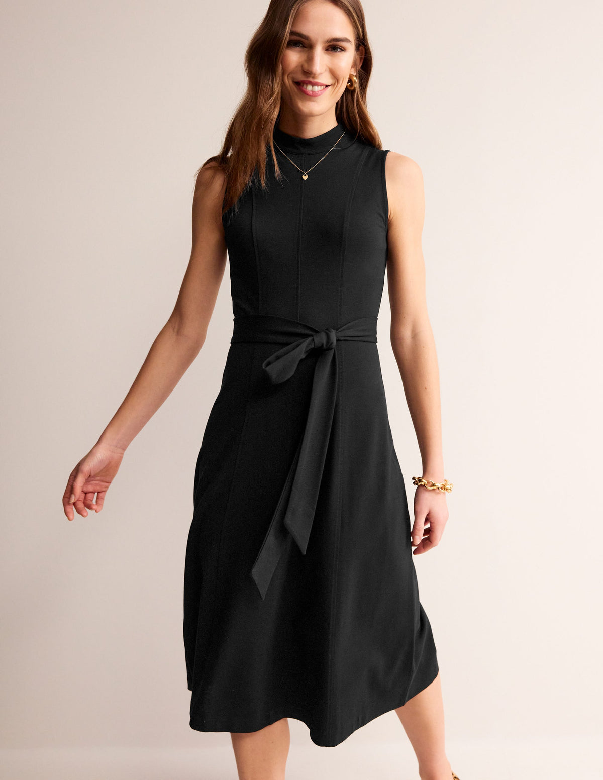 Nicola High Neck Ponte Dress-Black - Image 1