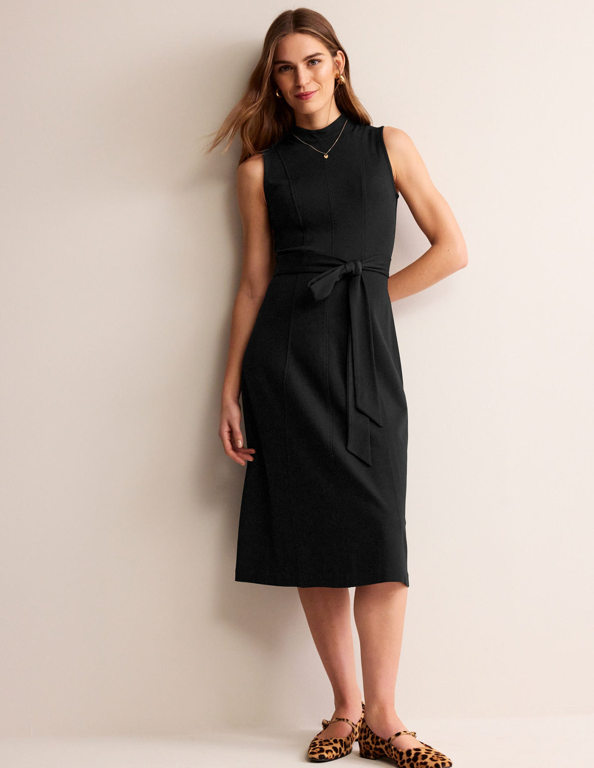 Nicola High Neck Ponte Dress-Black - Image 4