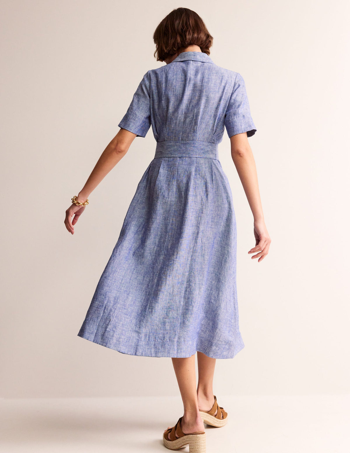 Robe-chemise midi Louise en lin-Chambray bleu authentique-4