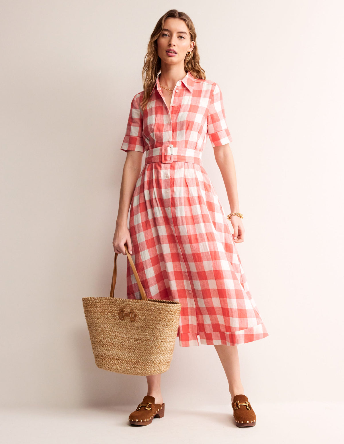 Louise Midi-Hemdblusenkleid aus Leinen-Porzellan Rose-4