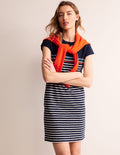 Leah T-Shirt-Kleid aus Jersey-Marineblau, Naturweiß Bunt Streifen