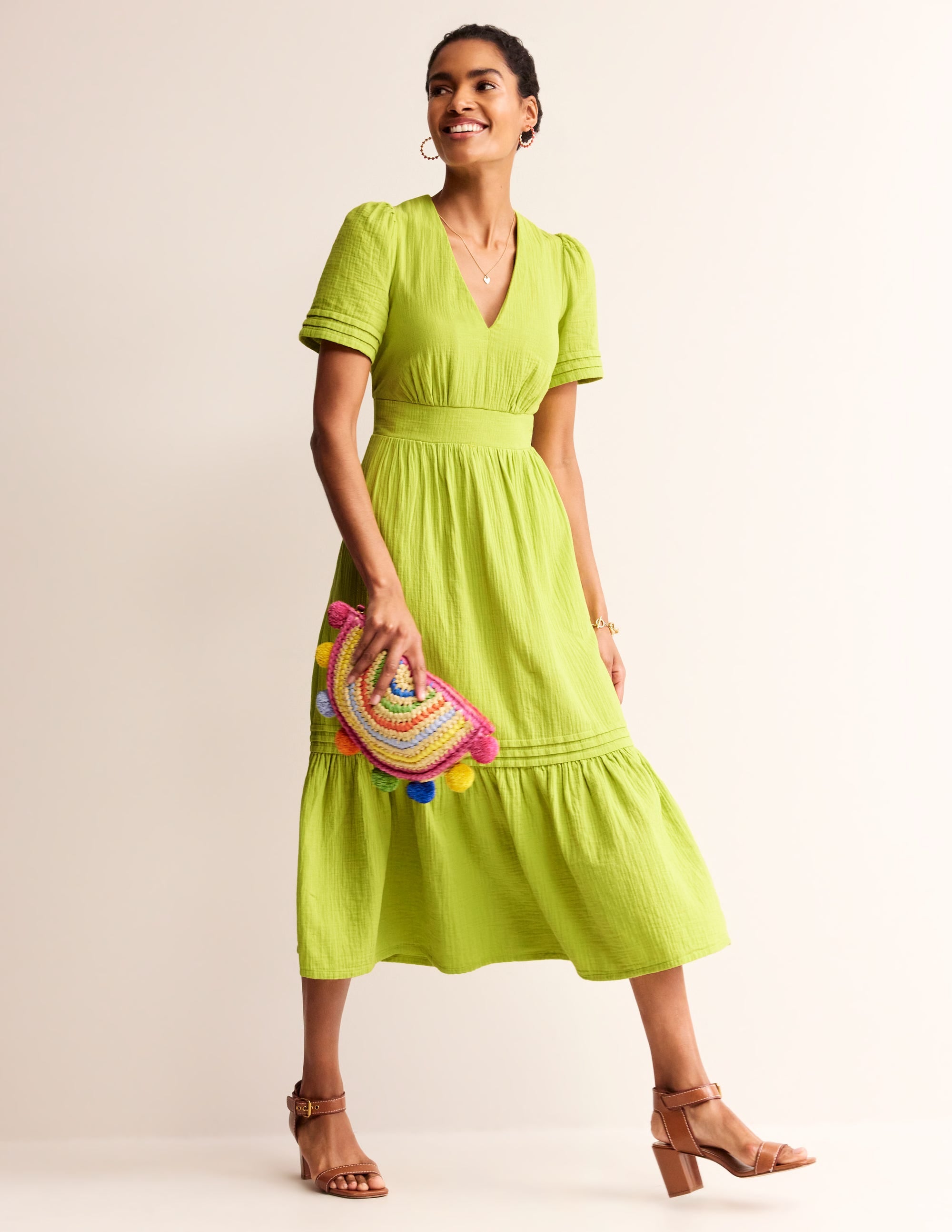 Eve Doppeltuch-Midikleid-Gelbgrün - Image 6