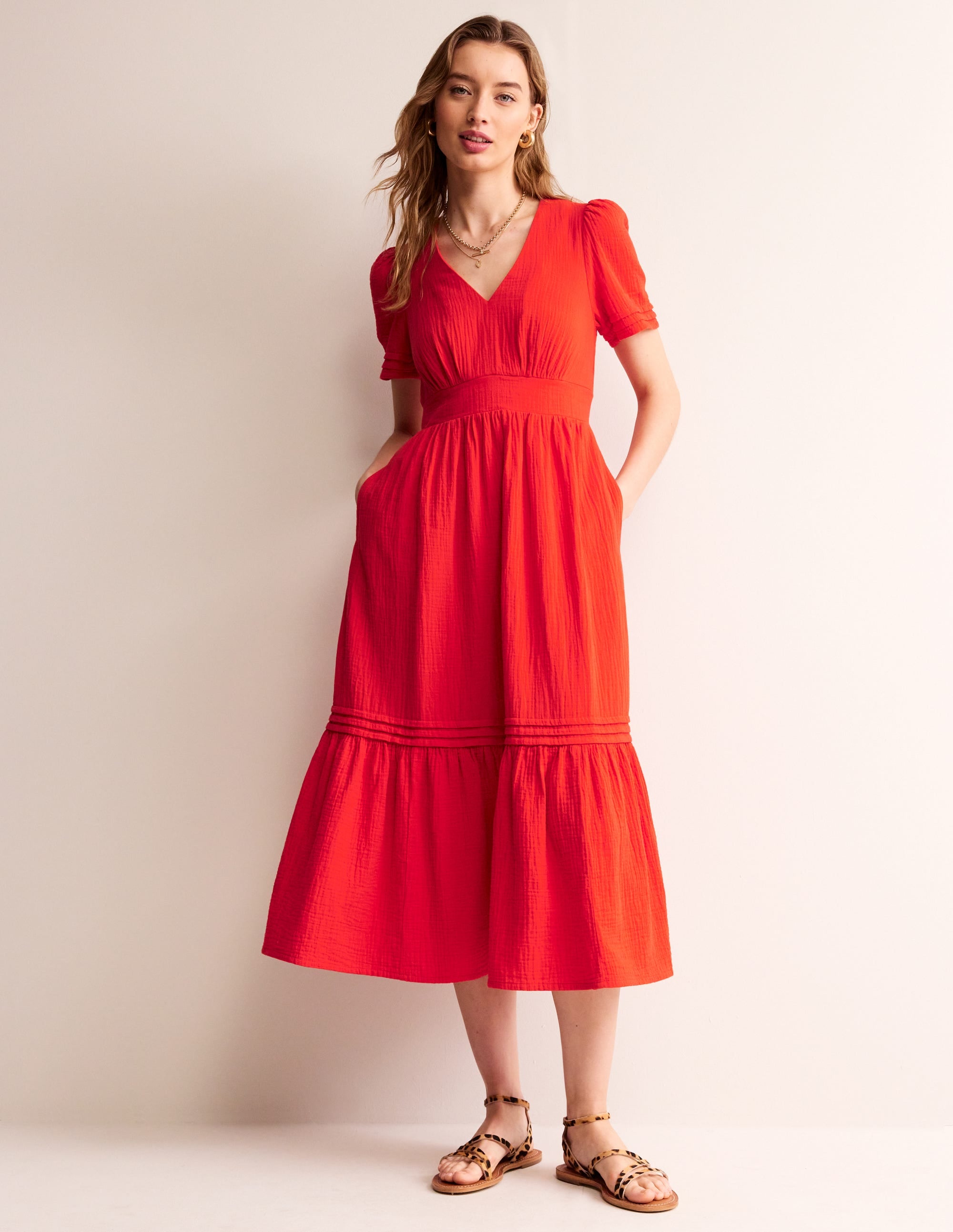Eve Doppeltuch-Midikleid-Flammenrot - Image 1