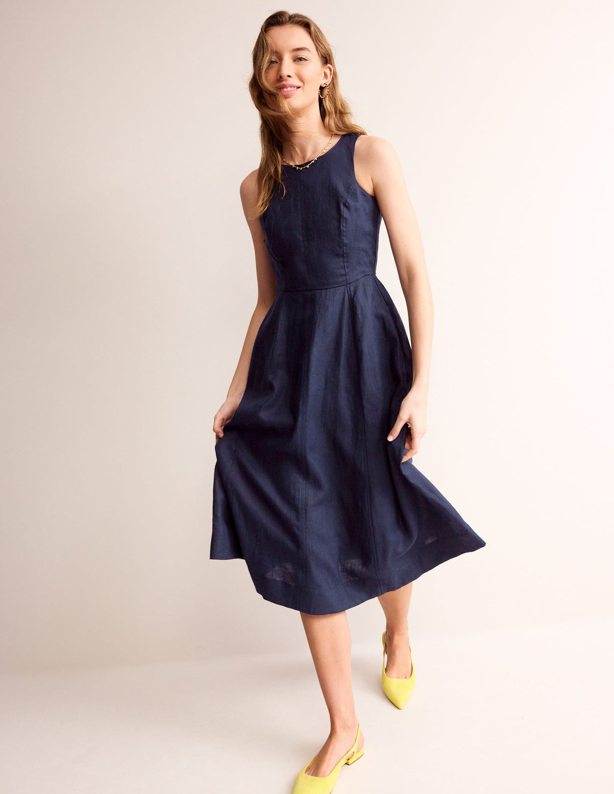 Carla Leinen-Midikleid-Aqua Marine Marl-1