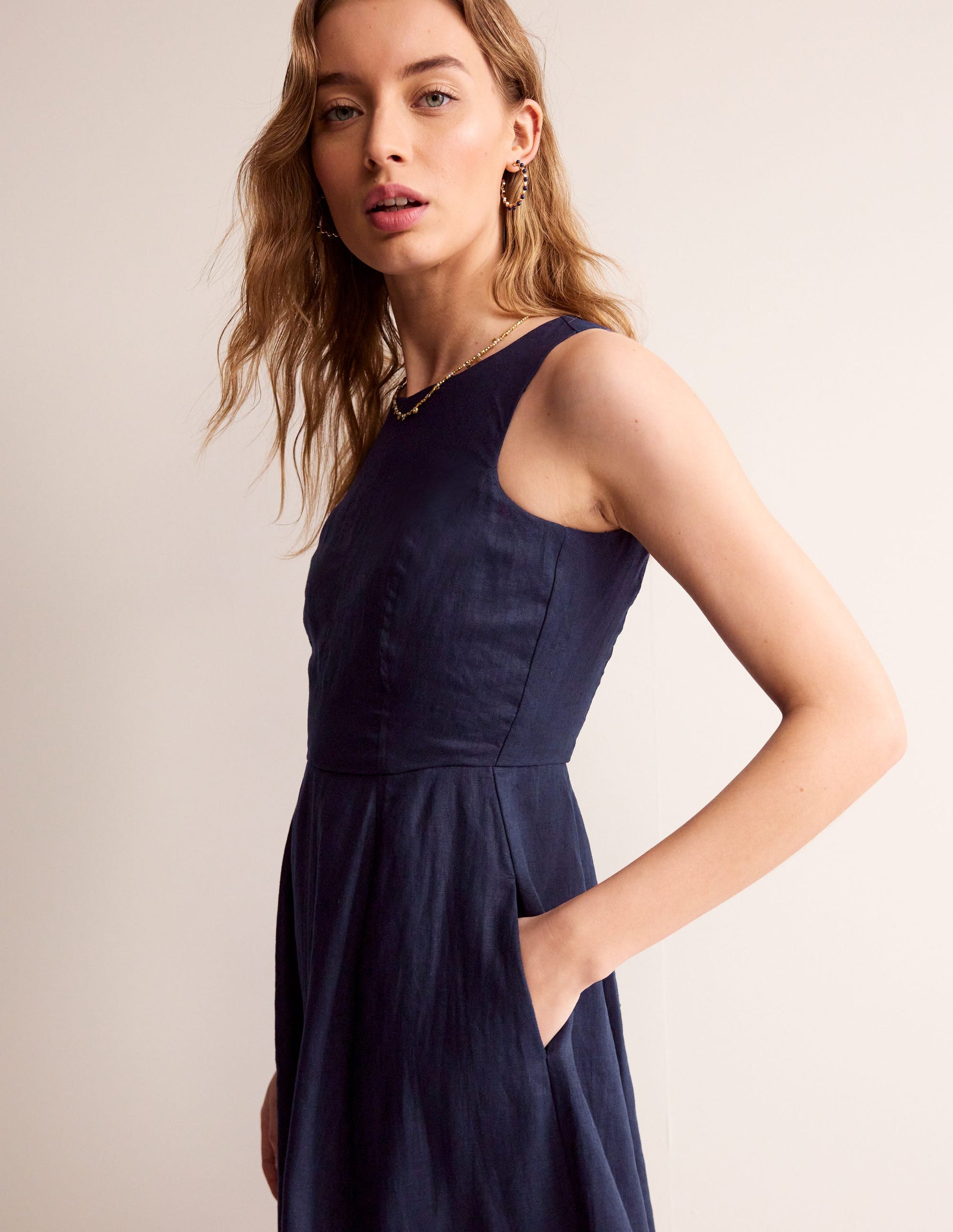 Carla Leinen-Midikleid-Aqua Marine Marl-2