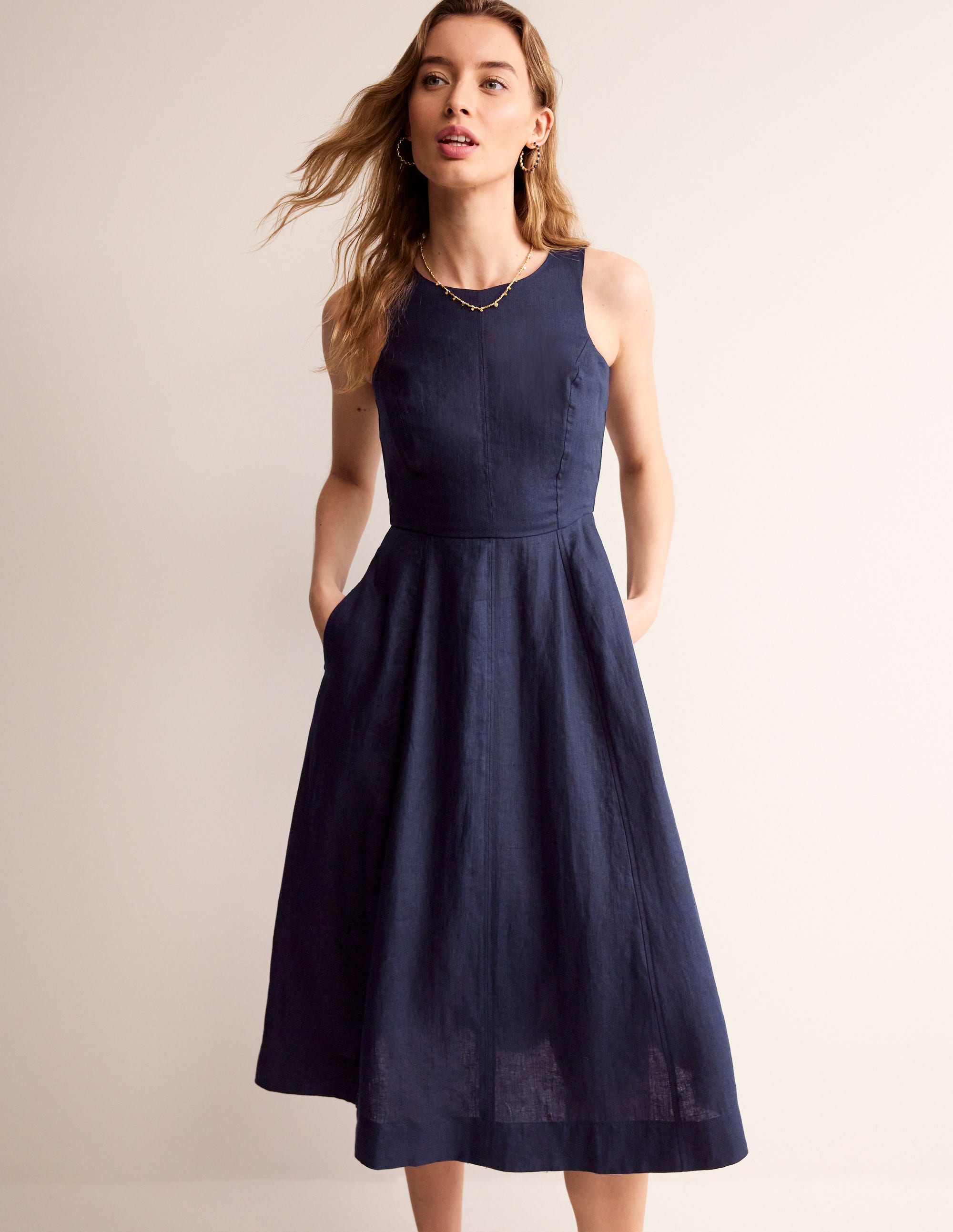Carla Leinen-Midikleid-Aqua Marine Marl - Image 4