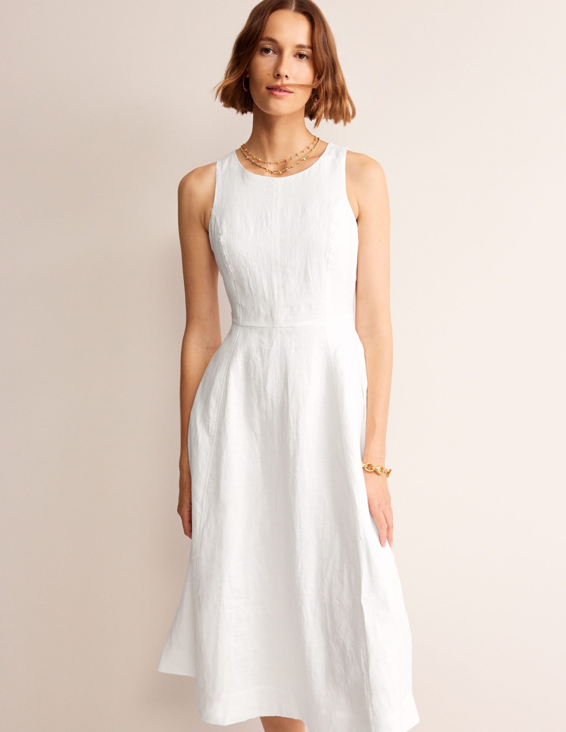 Robe midi Carla en lin-Blanc-2
