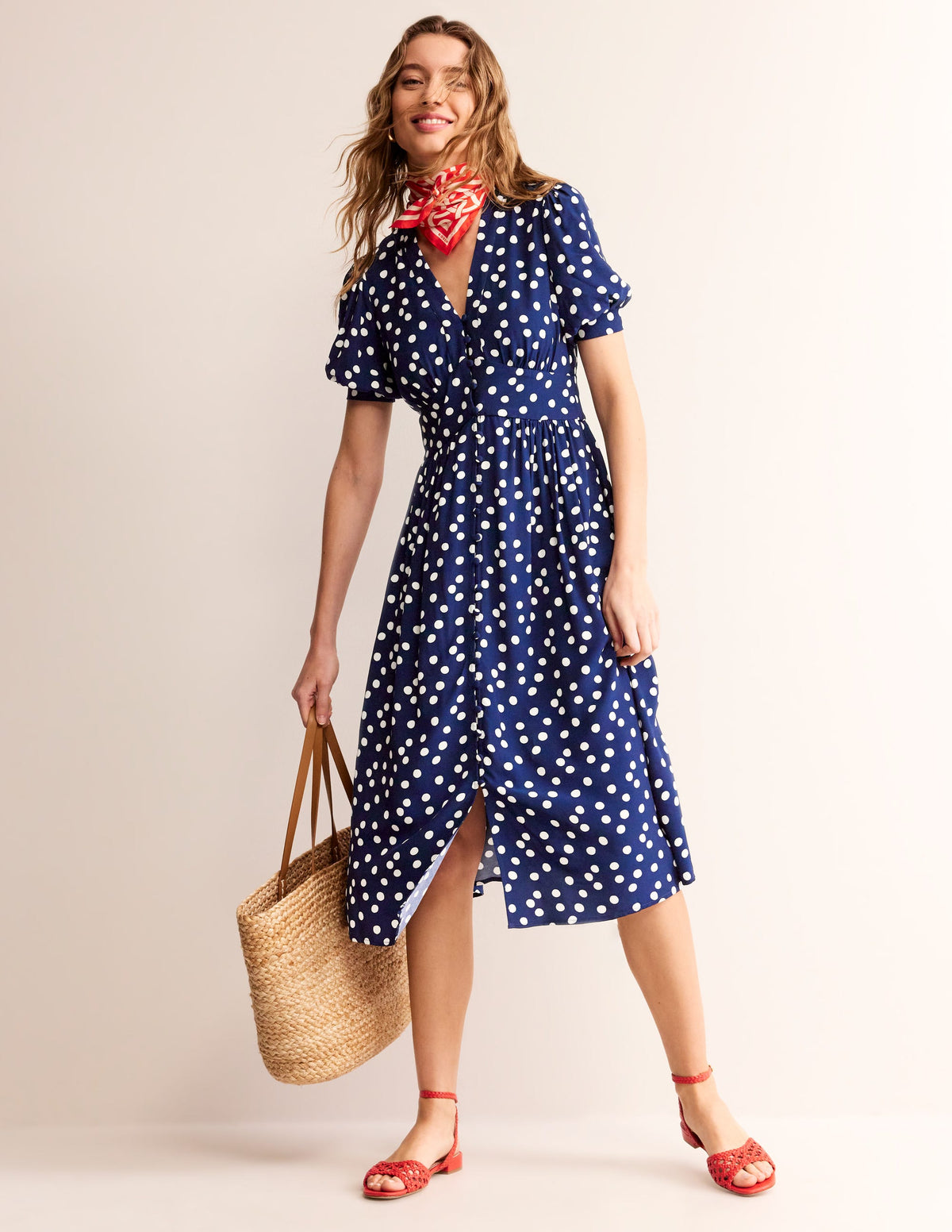 Robe midi style 40s Elsa-Pois bleu marine-6