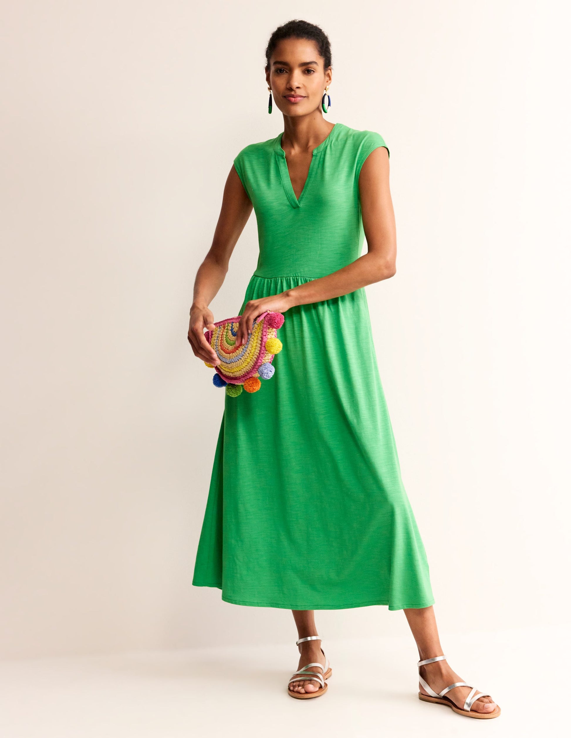 Robe midi Chloe en jersey à col cranté-Vert Kelly-1