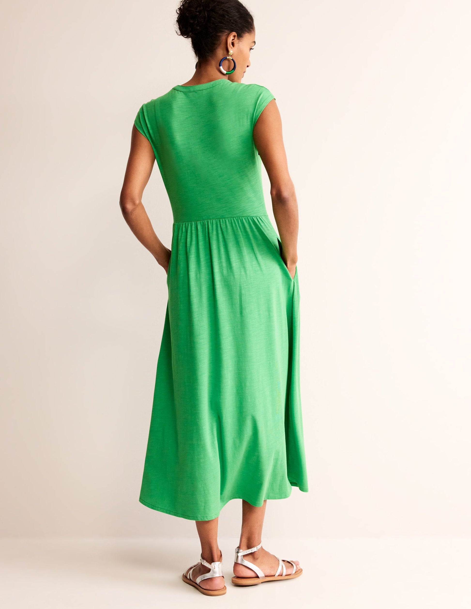 Robe midi Chloe en jersey à col cranté-Vert Kelly-3