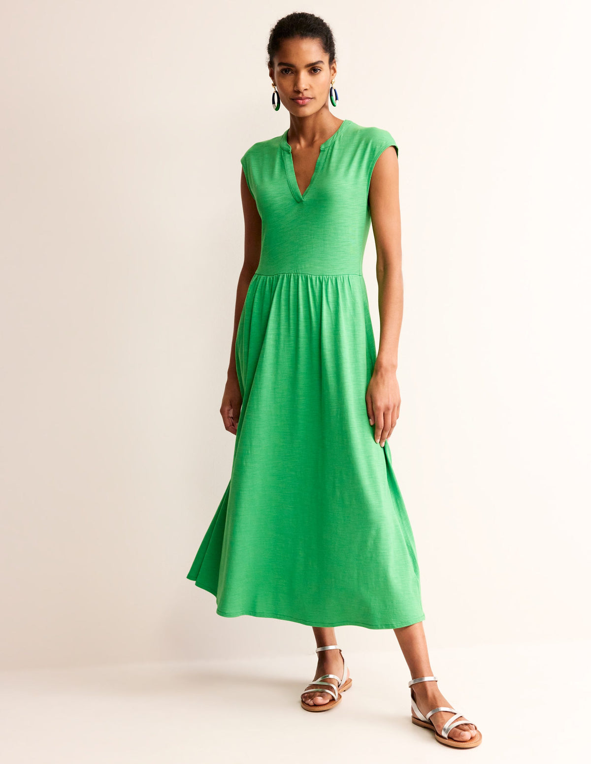 Robe midi Chloe en jersey à col cranté-Vert Kelly-4