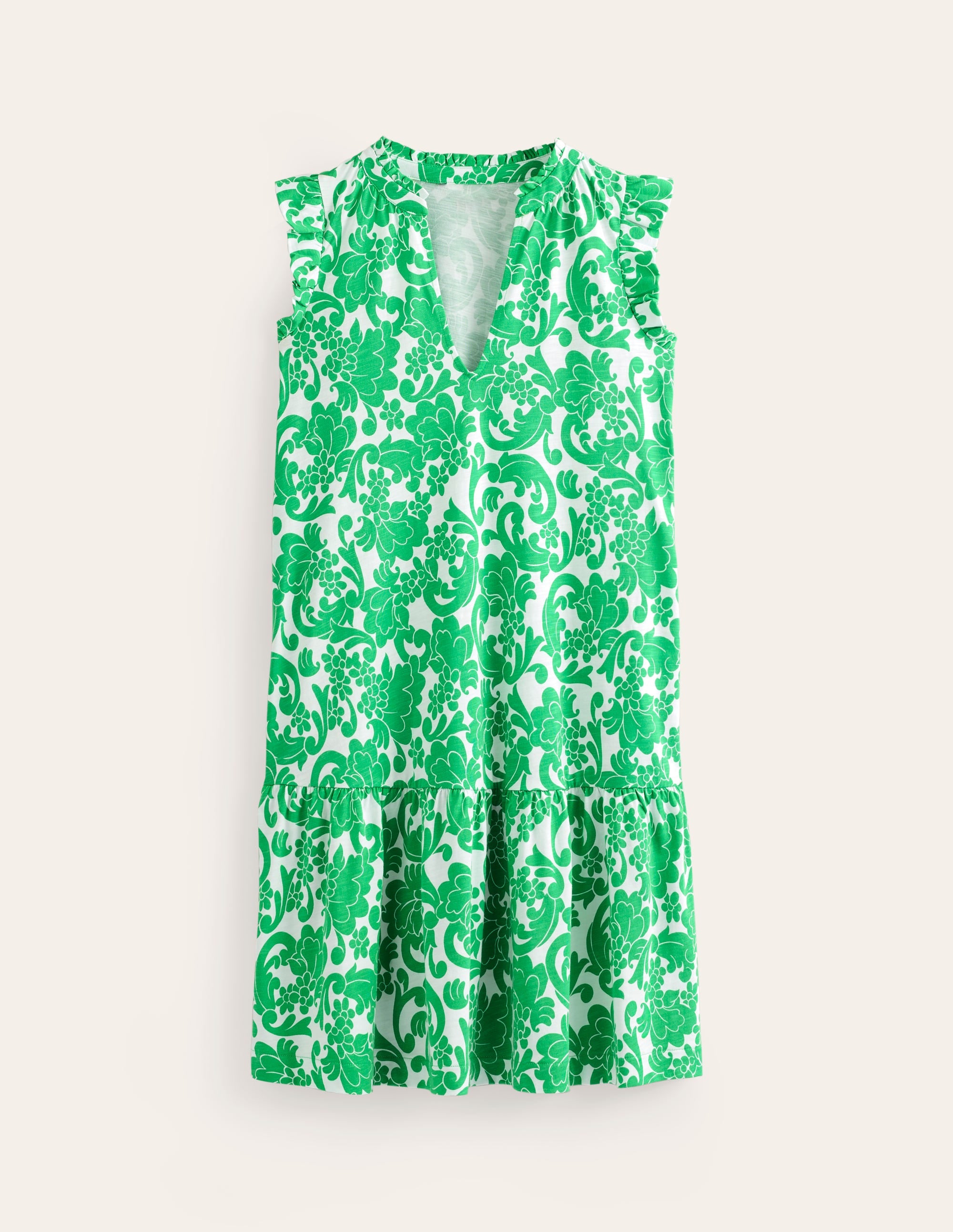 Daisy Kurzes Stufenkleid aus Jersey-Hellgrün, Üppiger Wirbel - Image 5