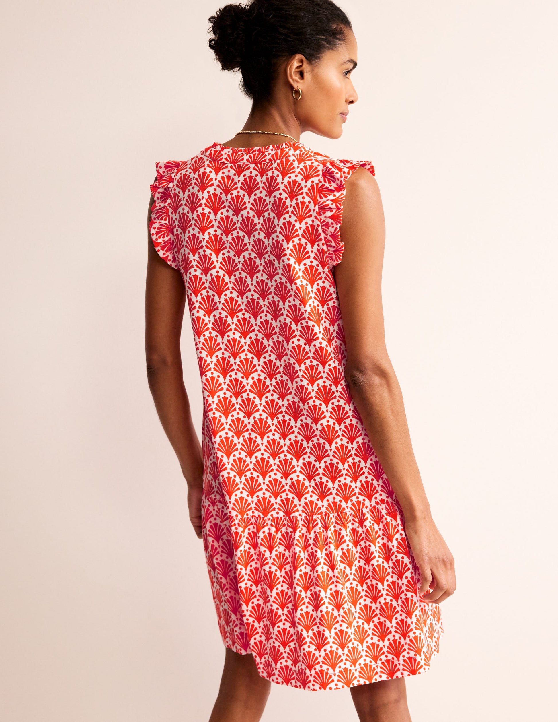Daisy Jersey Short Tier Dress-Mandarin Orange, Shells-3