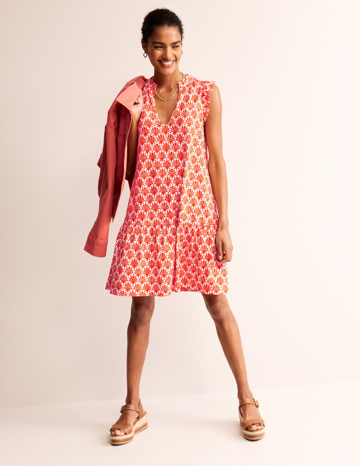 Daisy Jersey Short Tier Dress-Mandarin Orange, Shells - Image 4