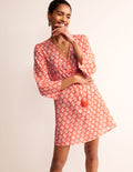 Cotton Beach Short Kaftan-Mandarin Orange, Shells