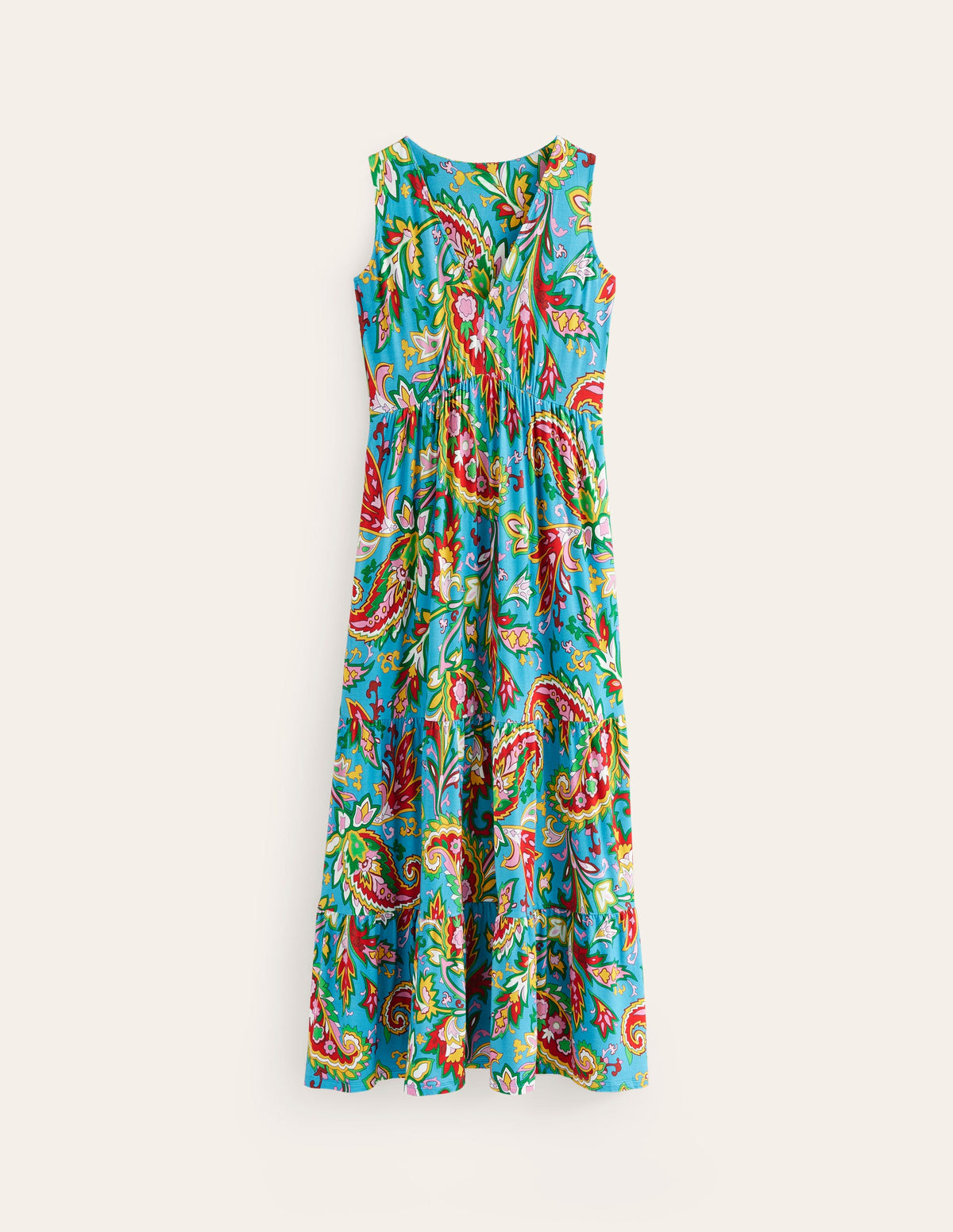 Robe longue Sylvia à volants en jersey-Bleu vif, motif Paisley Azure-6