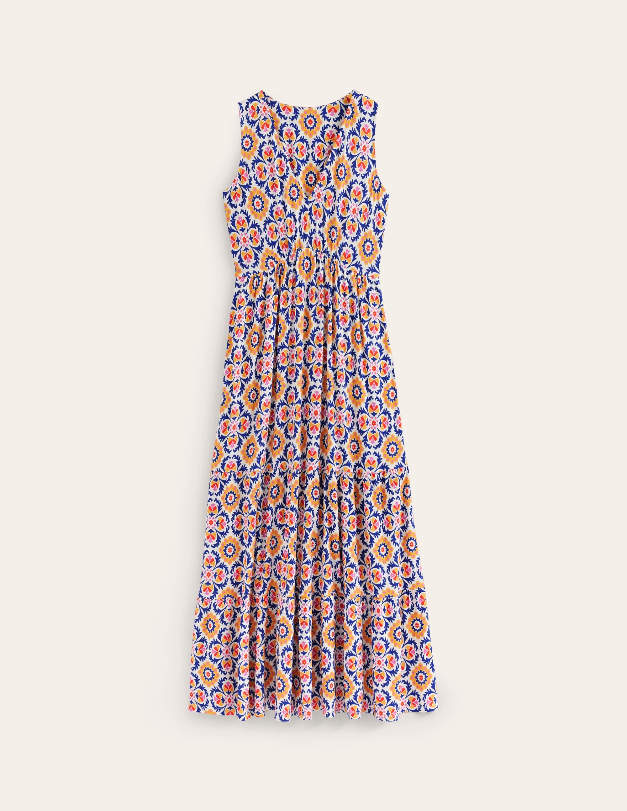 Robe longue Sylvia à volants en jersey-Doré artisanal, motif Mosaic Bloom - Image 5