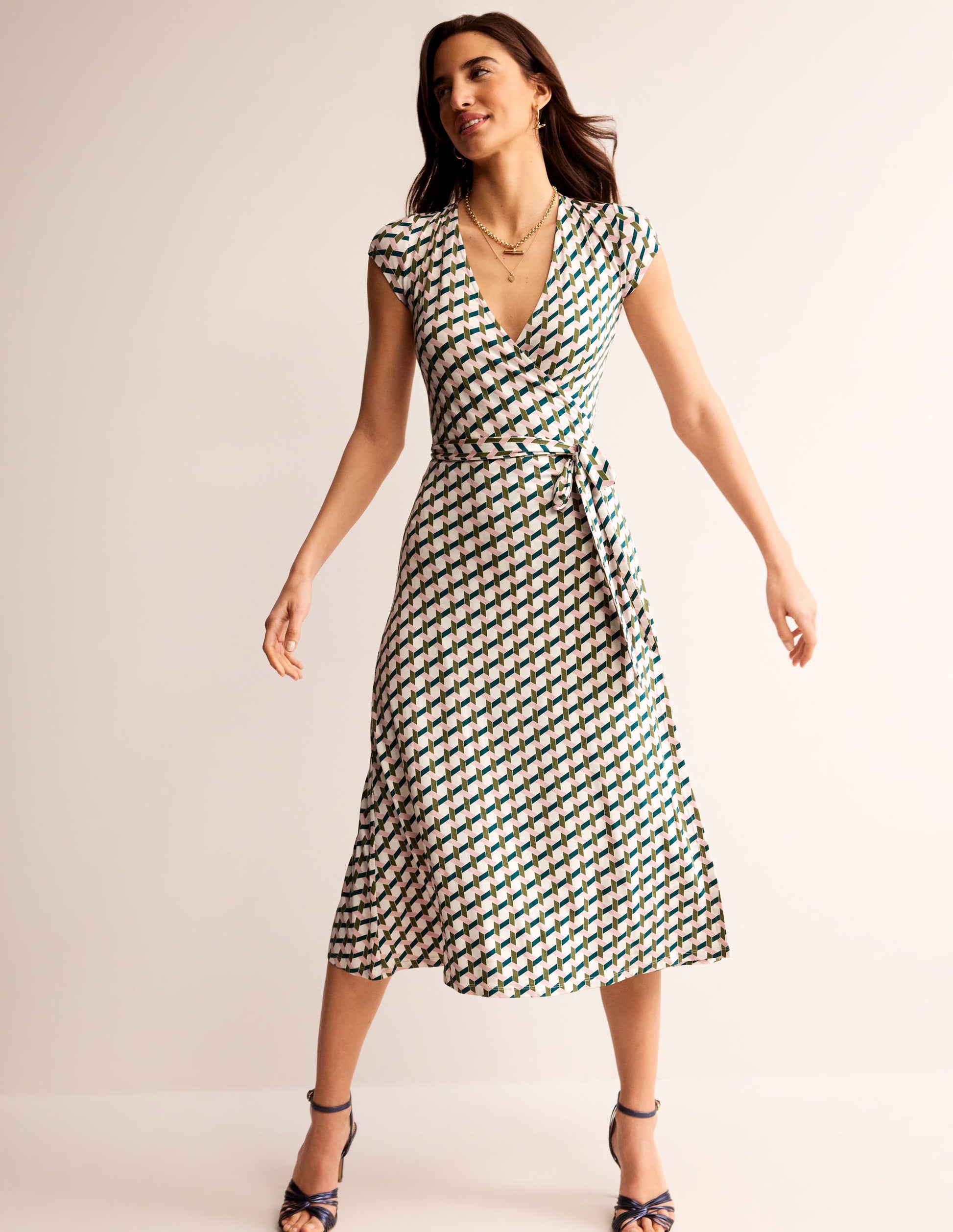 Robe portefeuille Joanna à mancherons-Éphémère, motif Honeycomb Geo-2