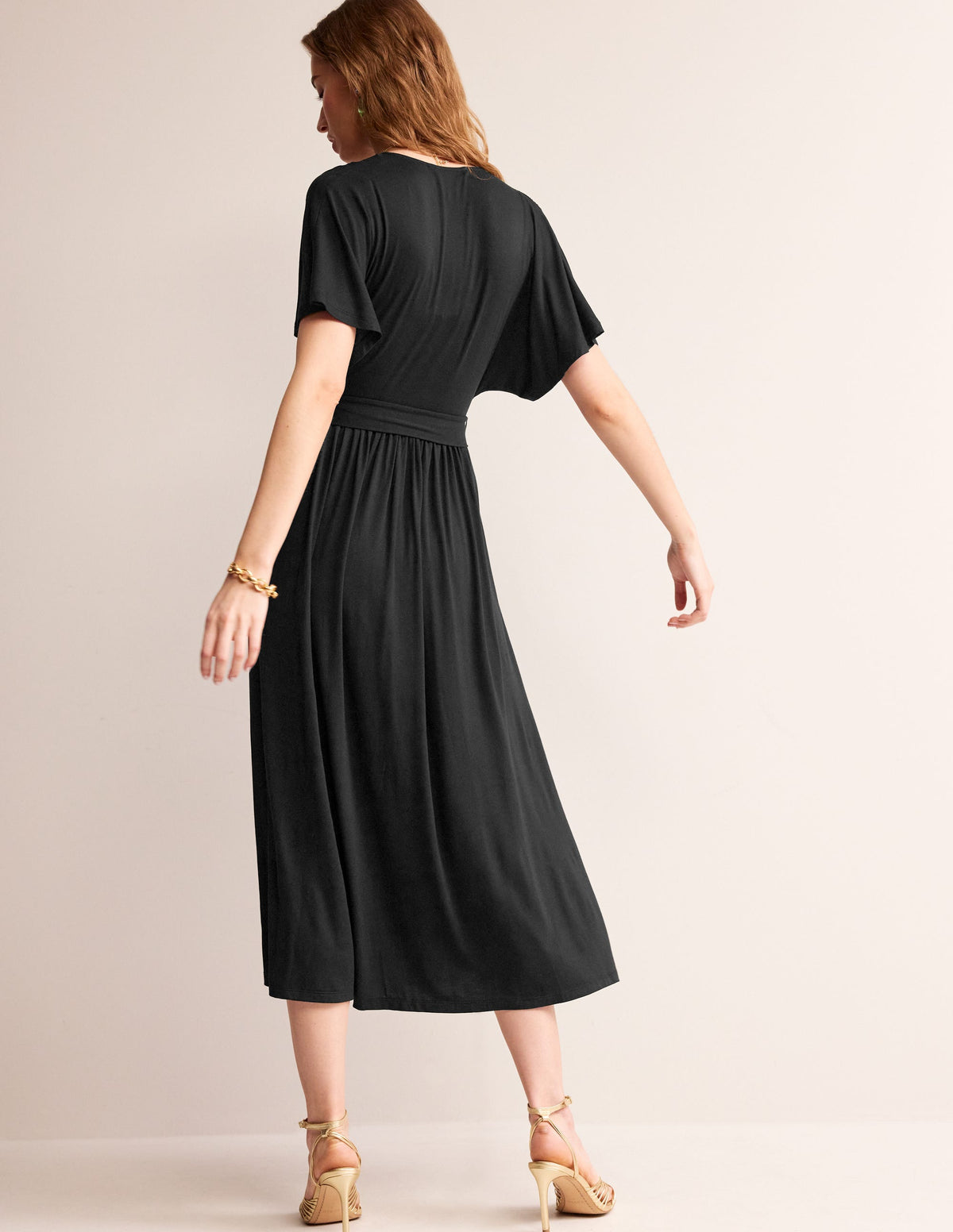Kimono-Wickelkleid aus Jersey in Midilänge-Schwarz - Image 3