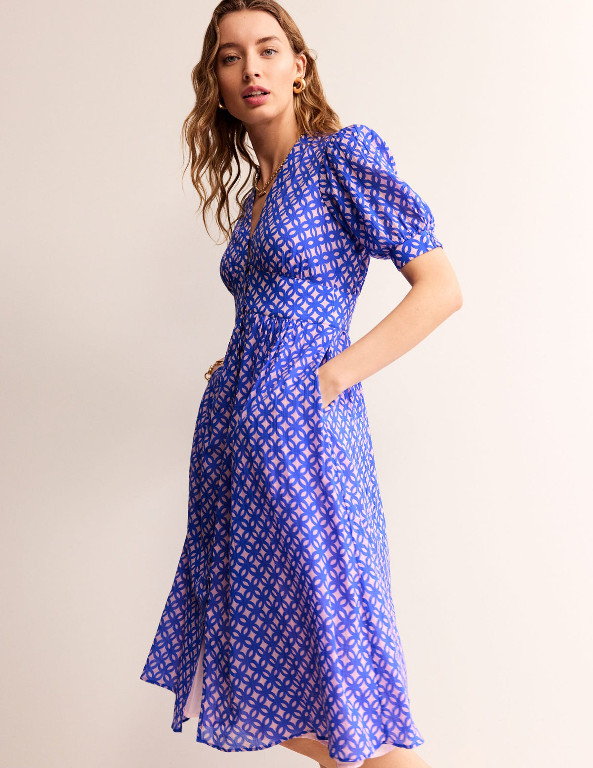 Elsa Crinkle Midi Tea Dress-Sweet Lilac, Trellis Geo-4