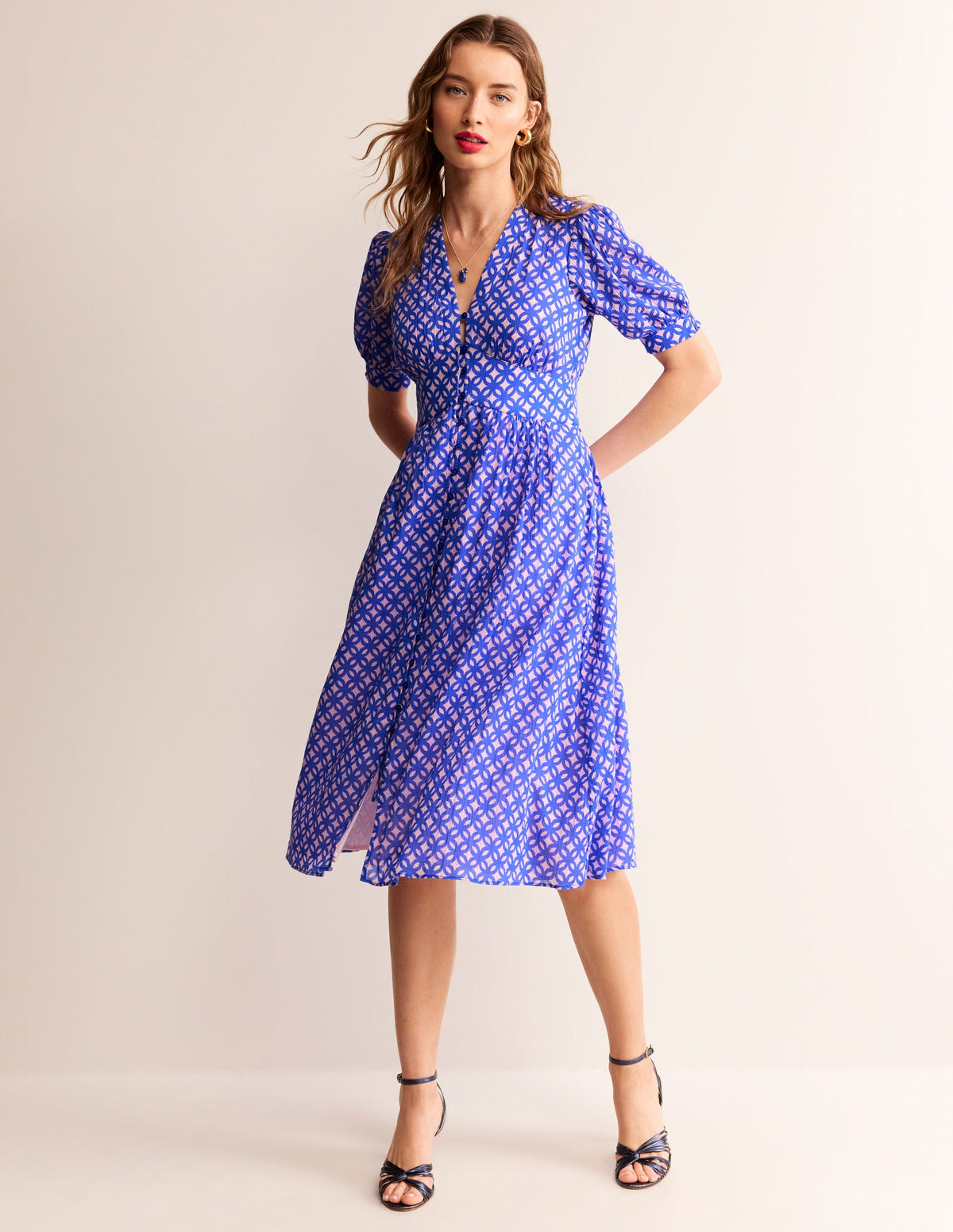 Elsa Crinkle Midi Tea Dress-Sweet Lilac, Trellis Geo-5
