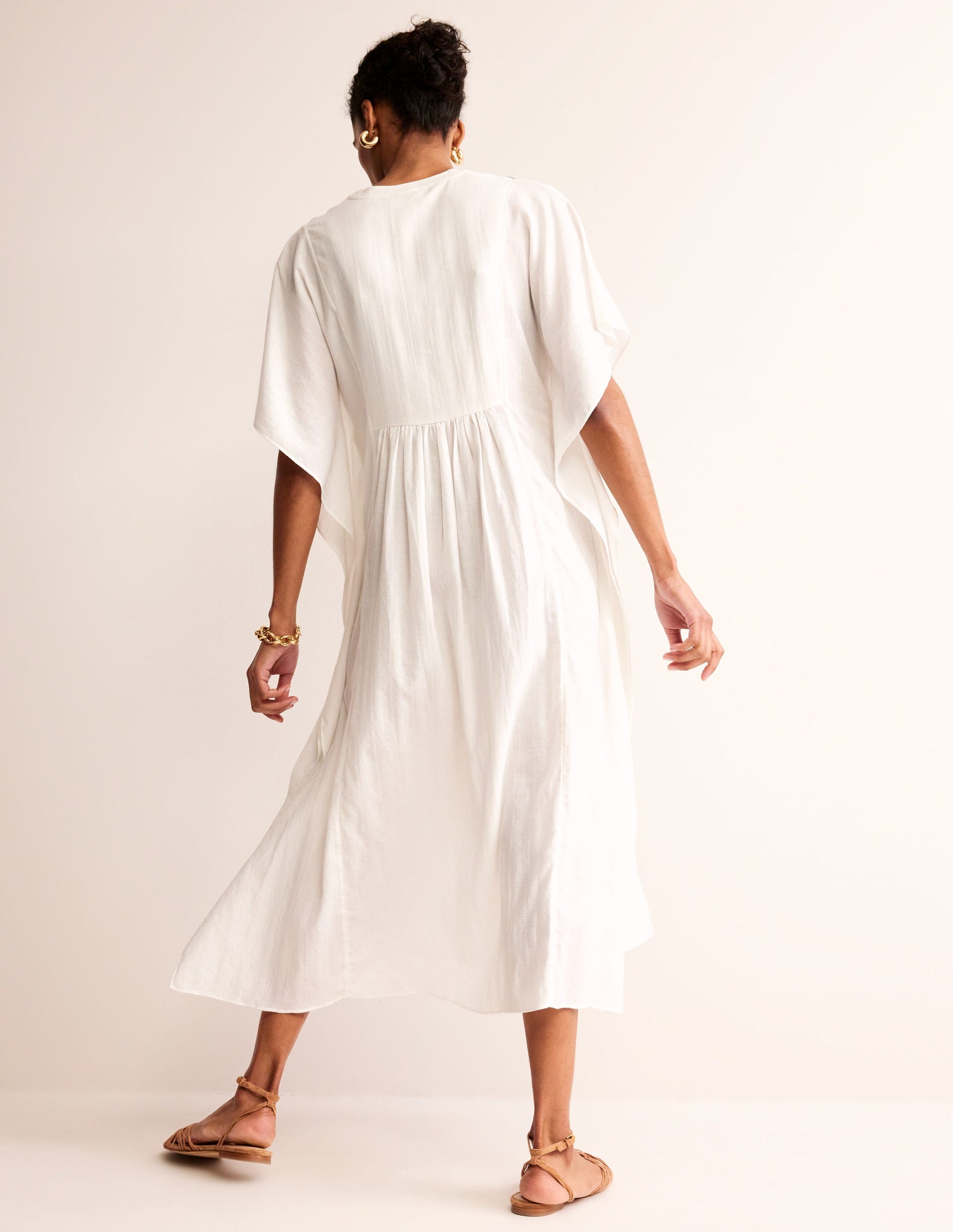 Bestickter Kaftan mit V-Ausschnitt-Naturweiß-3