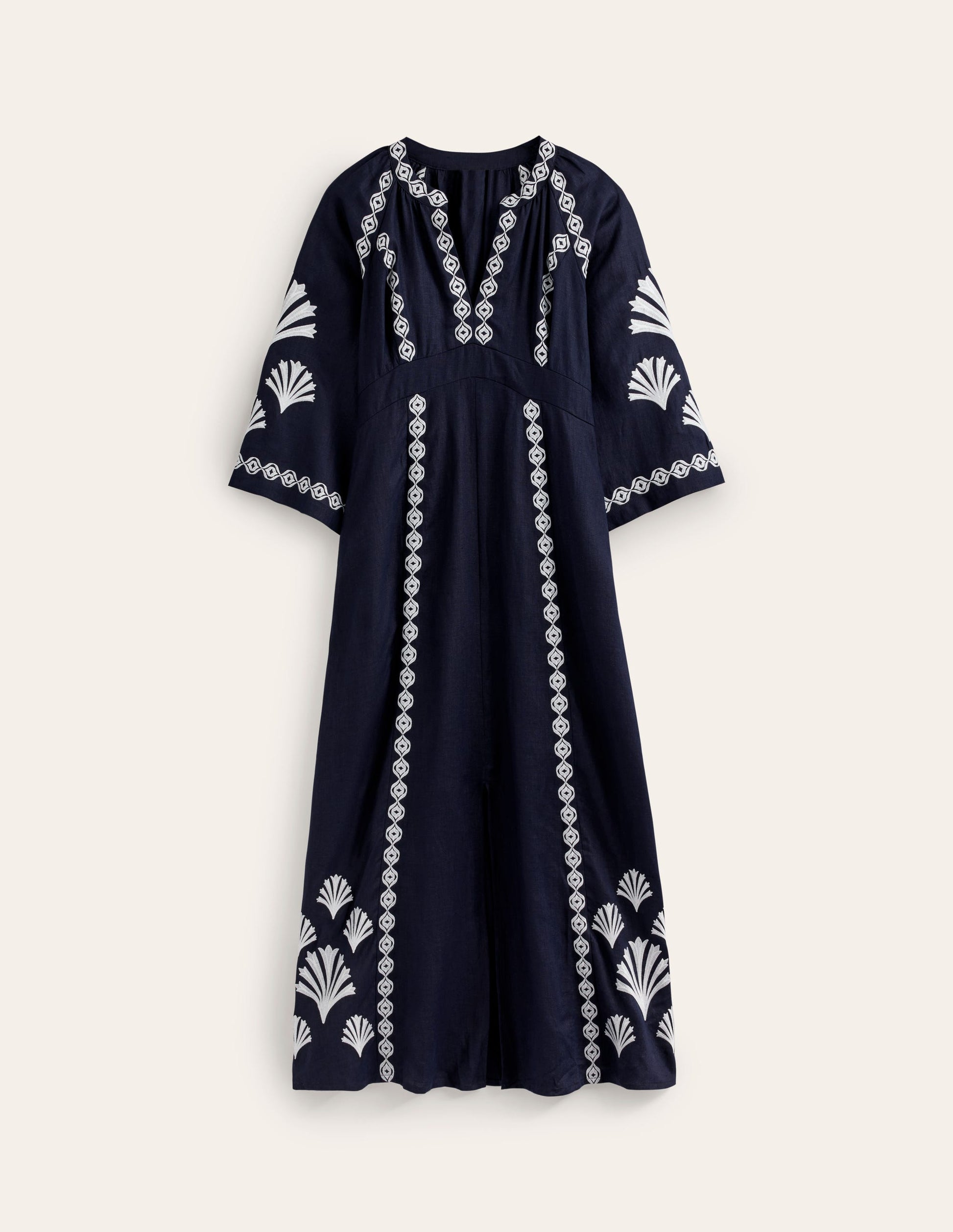 Una Midikleid aus Leinen-Marineblau-8