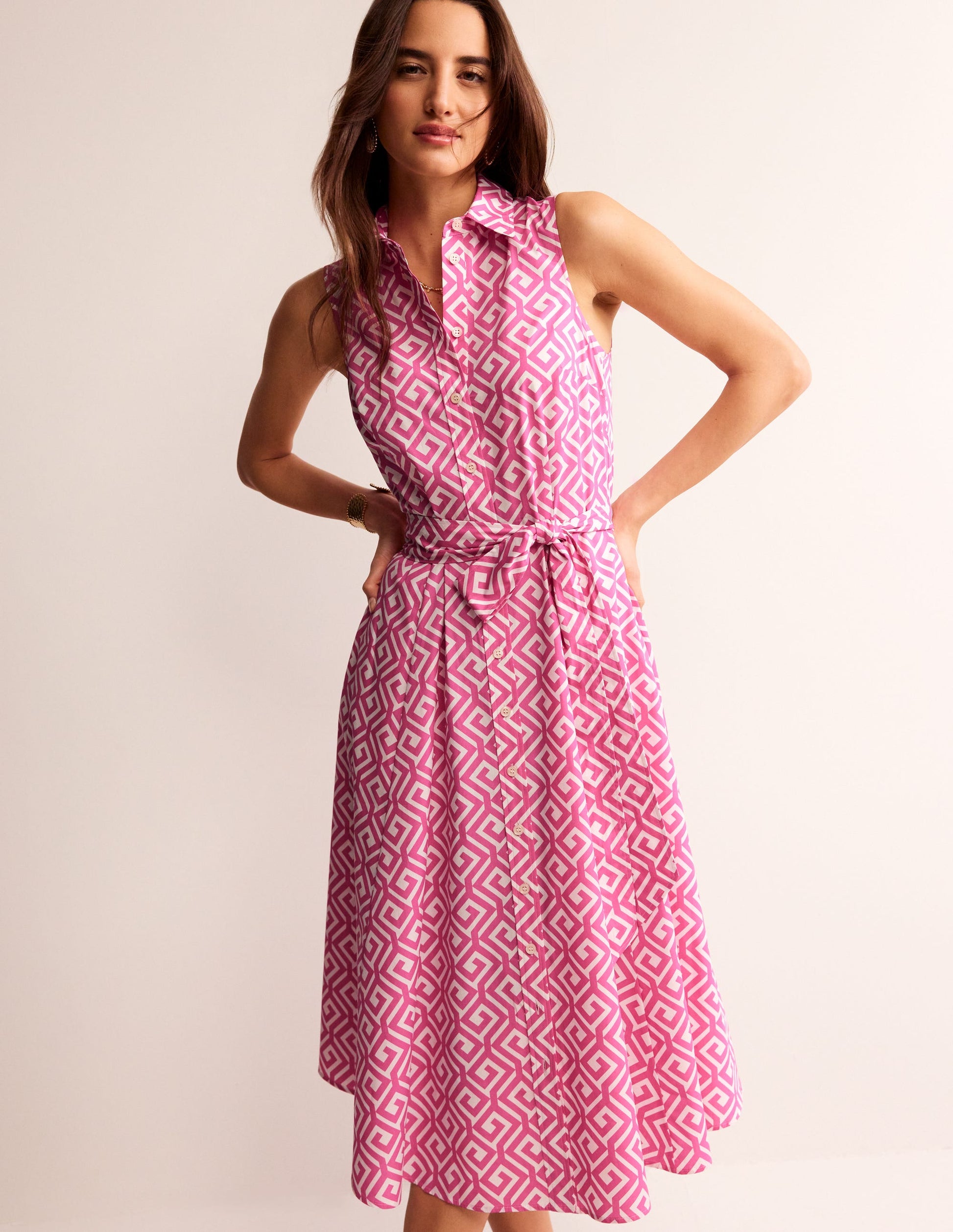 Amy Sleeveless Shirt Dress-Pink Power, Maze-1