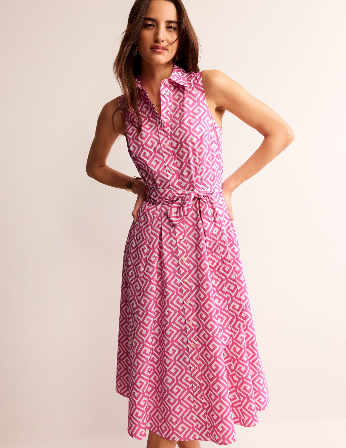 Amy Sleeveless Shirt Dress-Pink Power, Maze - Image 1