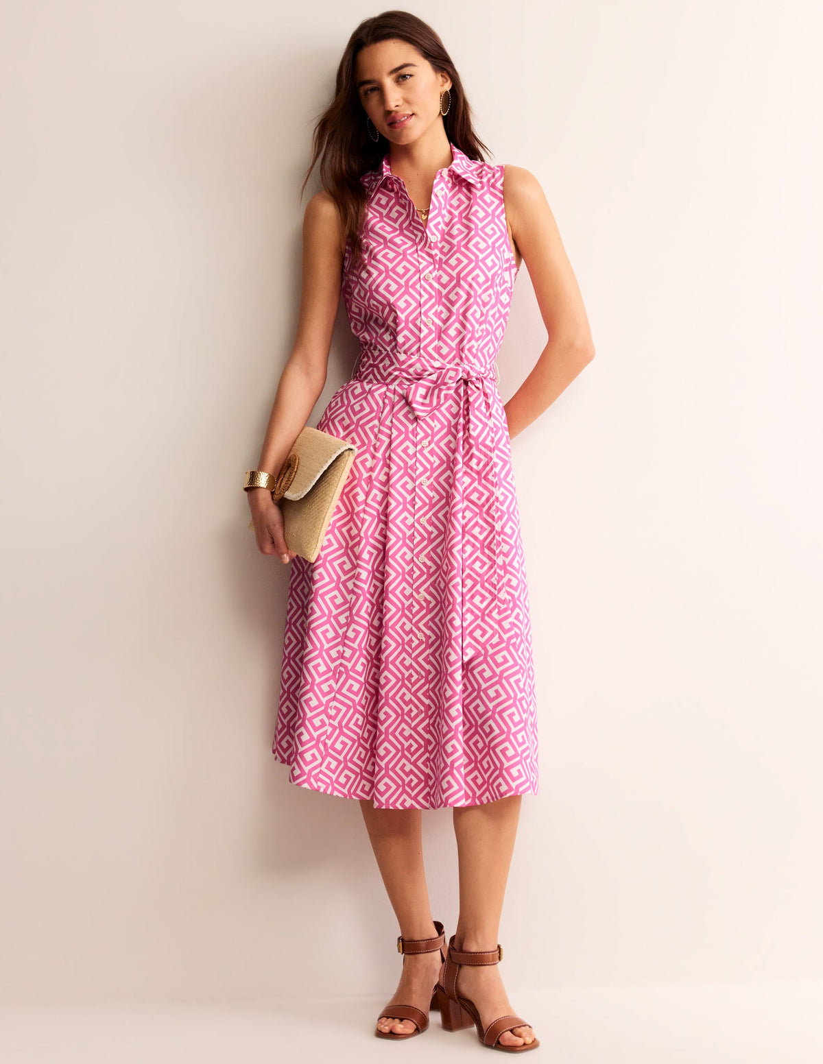 Amy Sleeveless Shirt Dress-Pink Power, Maze-4