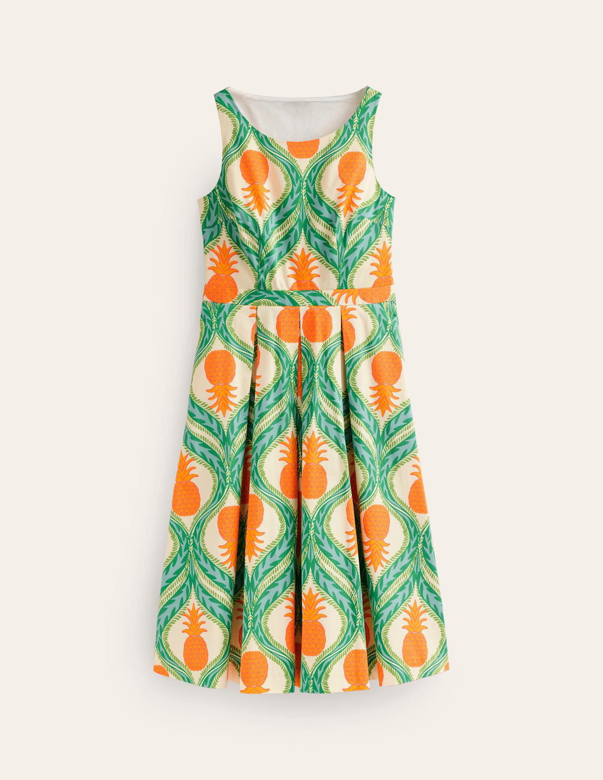 Robe midi plissée sans manches-Vert tambourin, ananas-6