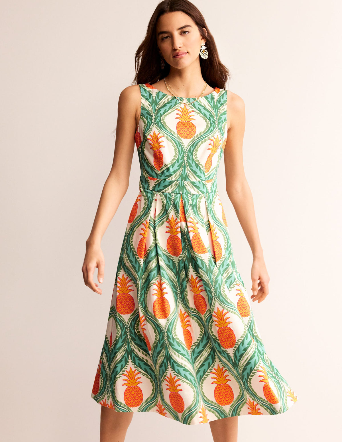 Robe midi plissée sans manches-Vert tambourin, ananas - Image 2